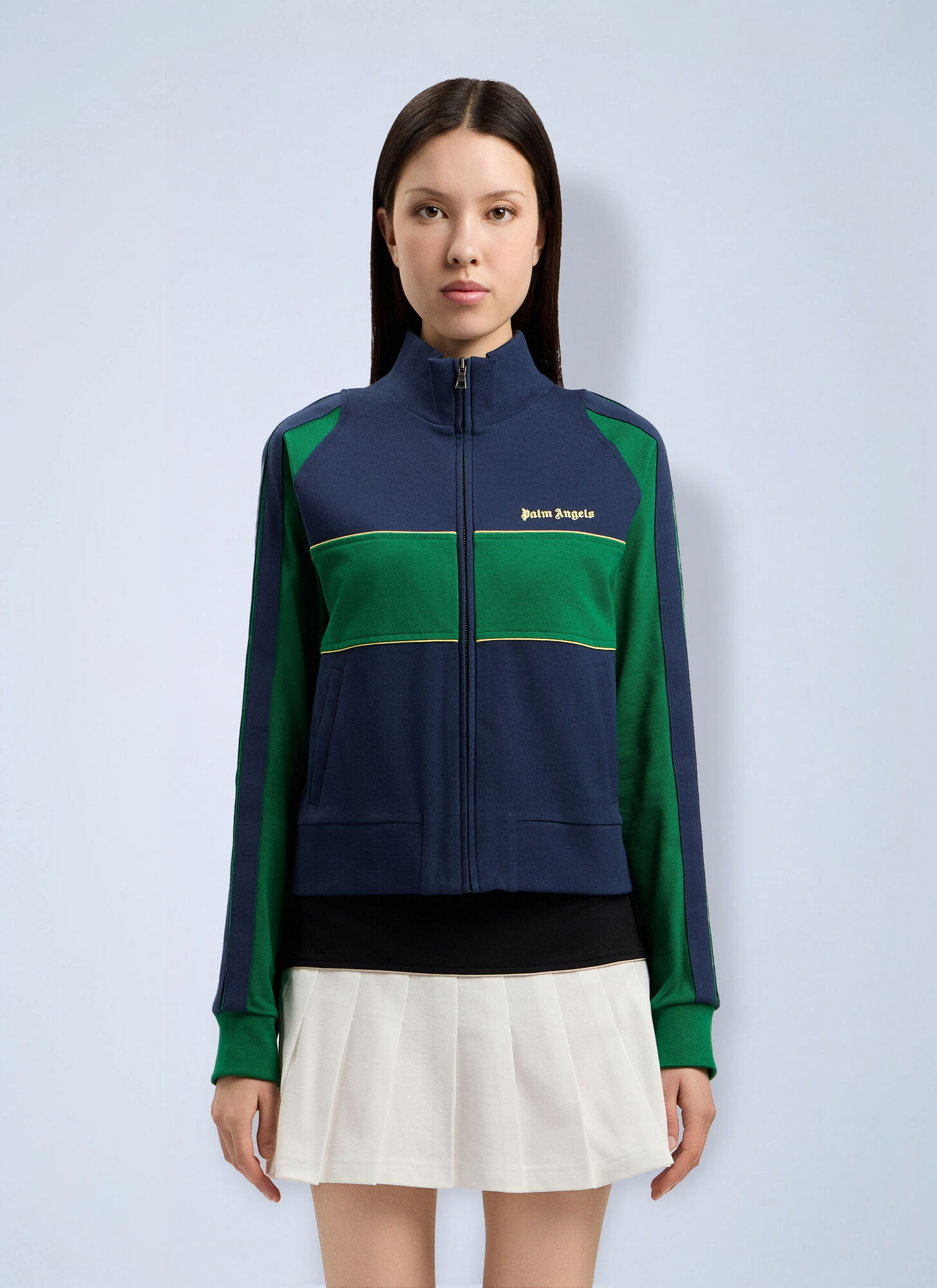 Palm Angels Classic Logo Zipped Crew Jacket - Woman Sweatshirts Blue Xl　Palm Angels クラシック ロゴ ジップ クルー ジャケット - 女性 スウェット ブルー XL Palm