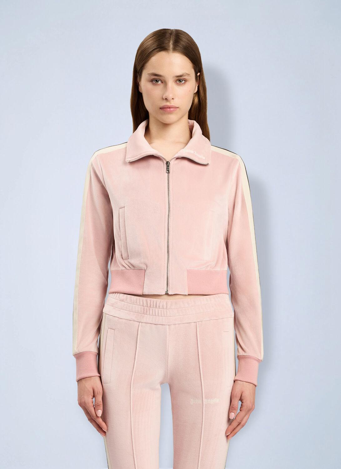 Palm Angels Logo Chenille Crop Track Jacket - Woman Jackets Pink L