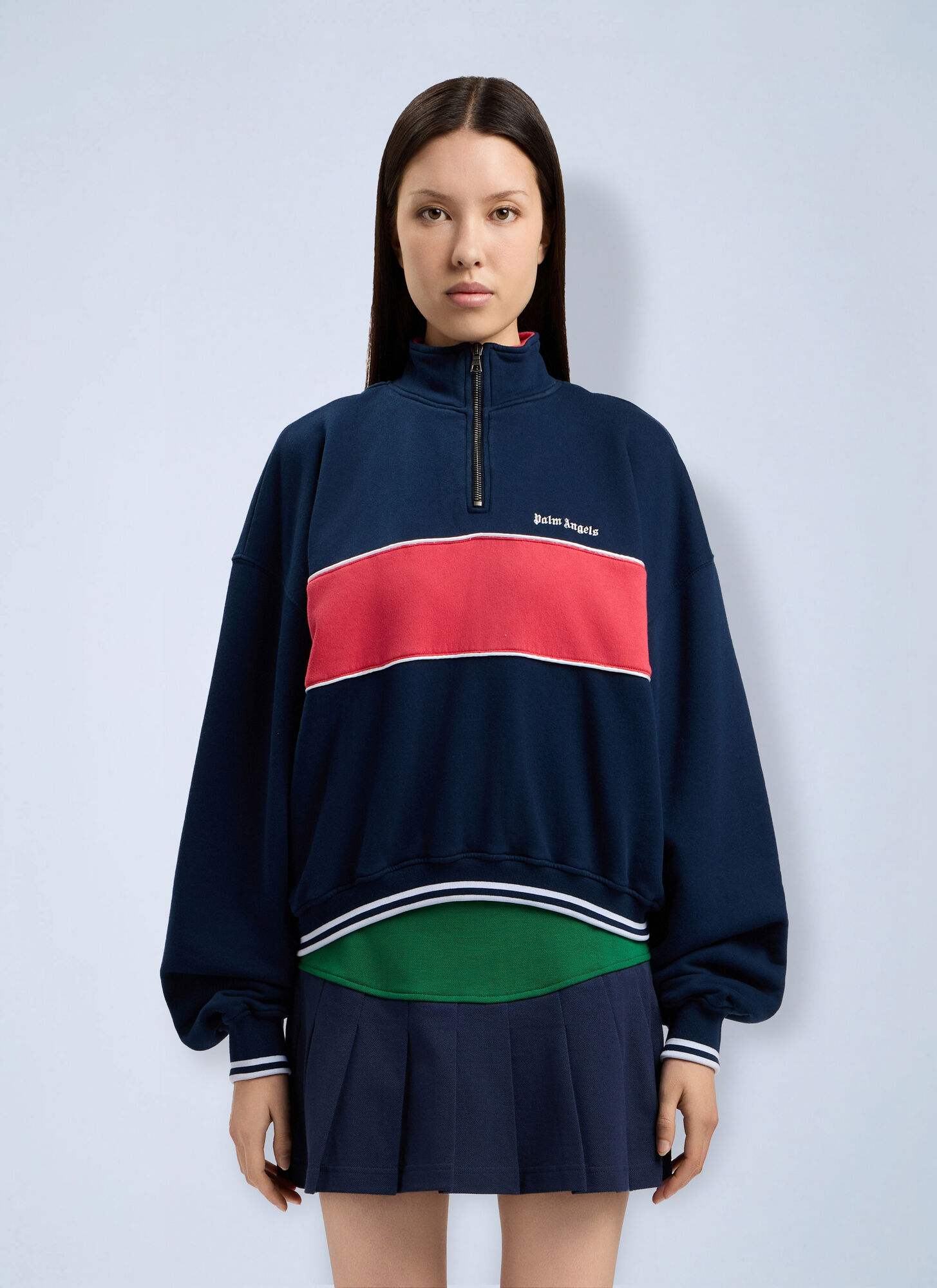 Palm Angels Classic Logo Half-zip Sweatshirt - Woman Sweatshirts Blue Xs　Palm Angels クラシック ロゴ ハーフジップ スウェットシャツ - 女性 スウェットシャツ ブルー Xs Palm