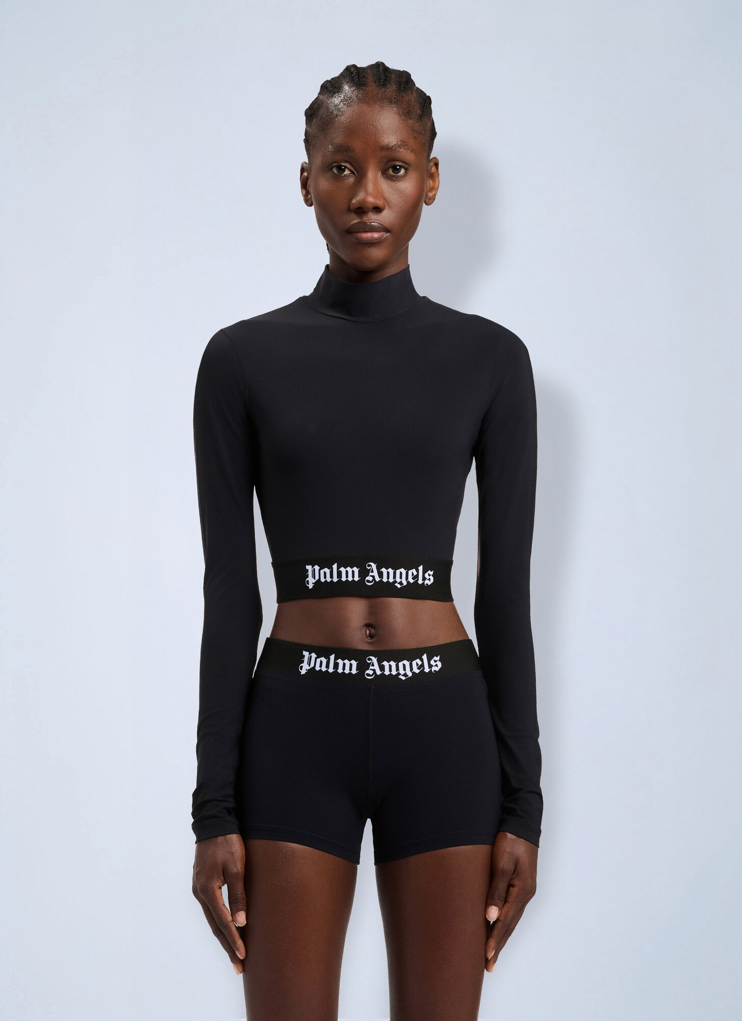 Palm Angels Classic Logo Long-sleeved Mockneck Top - Woman Sportswear Black L　Palm Angels クラシック ロゴ 長袖 モックネック トップ - 女性 スポーツウェア ブラック L Palm