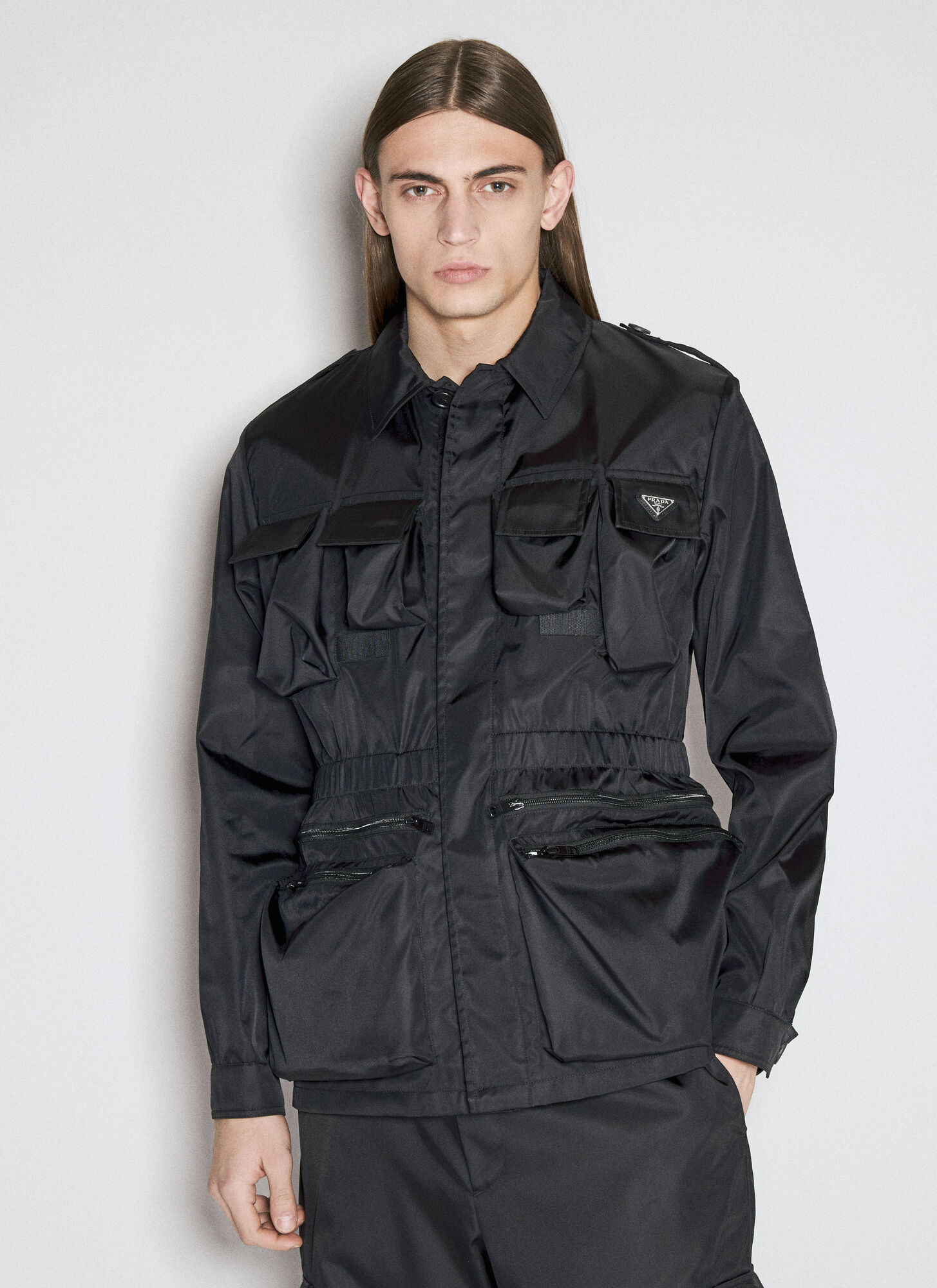 Shop Prada Re-nylon Cargo Jacket In Black