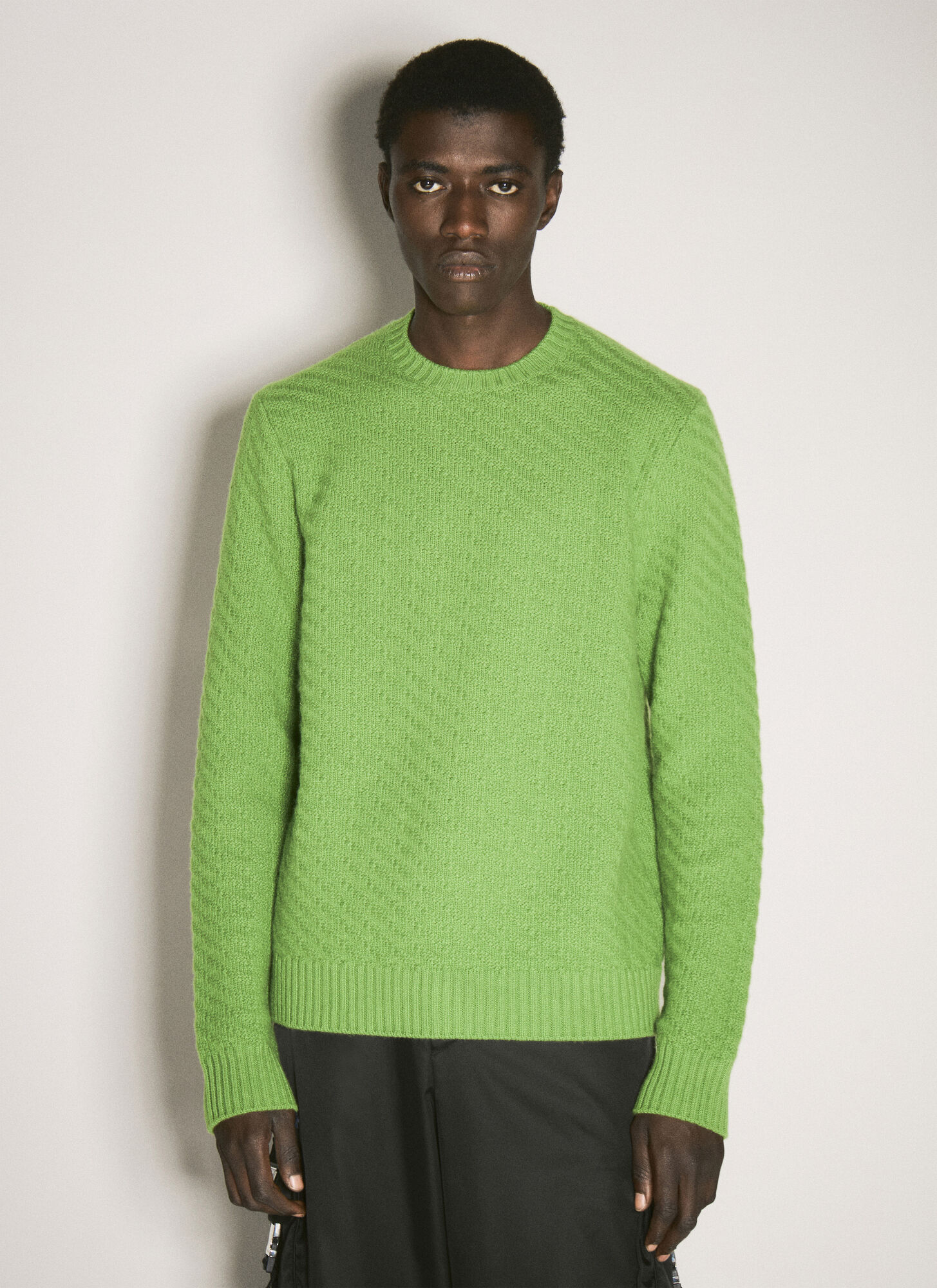 Prada Ribbed Knit Crewneck Sweater In Green