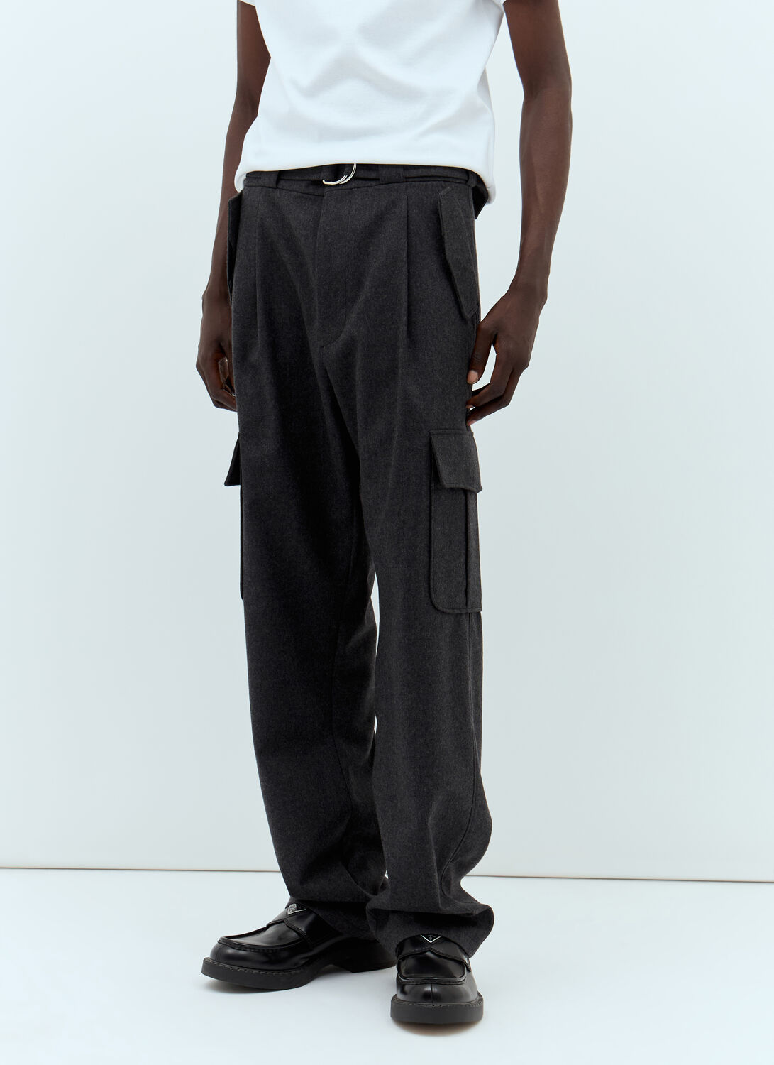 Prada Straight Leg Wool Cargo Pant In Grey