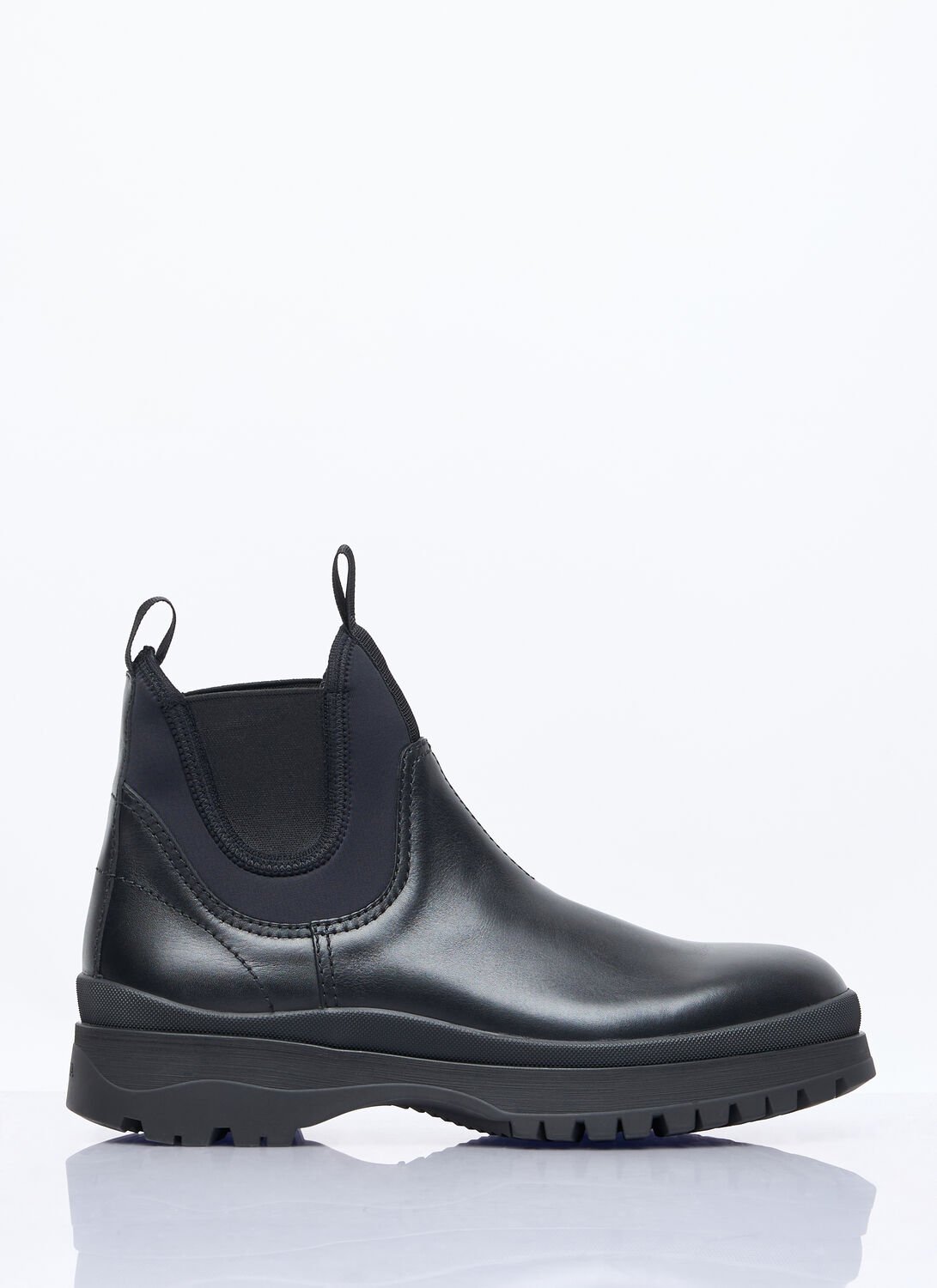 Prada Chunky Sole Leather Ankle Boots In Black