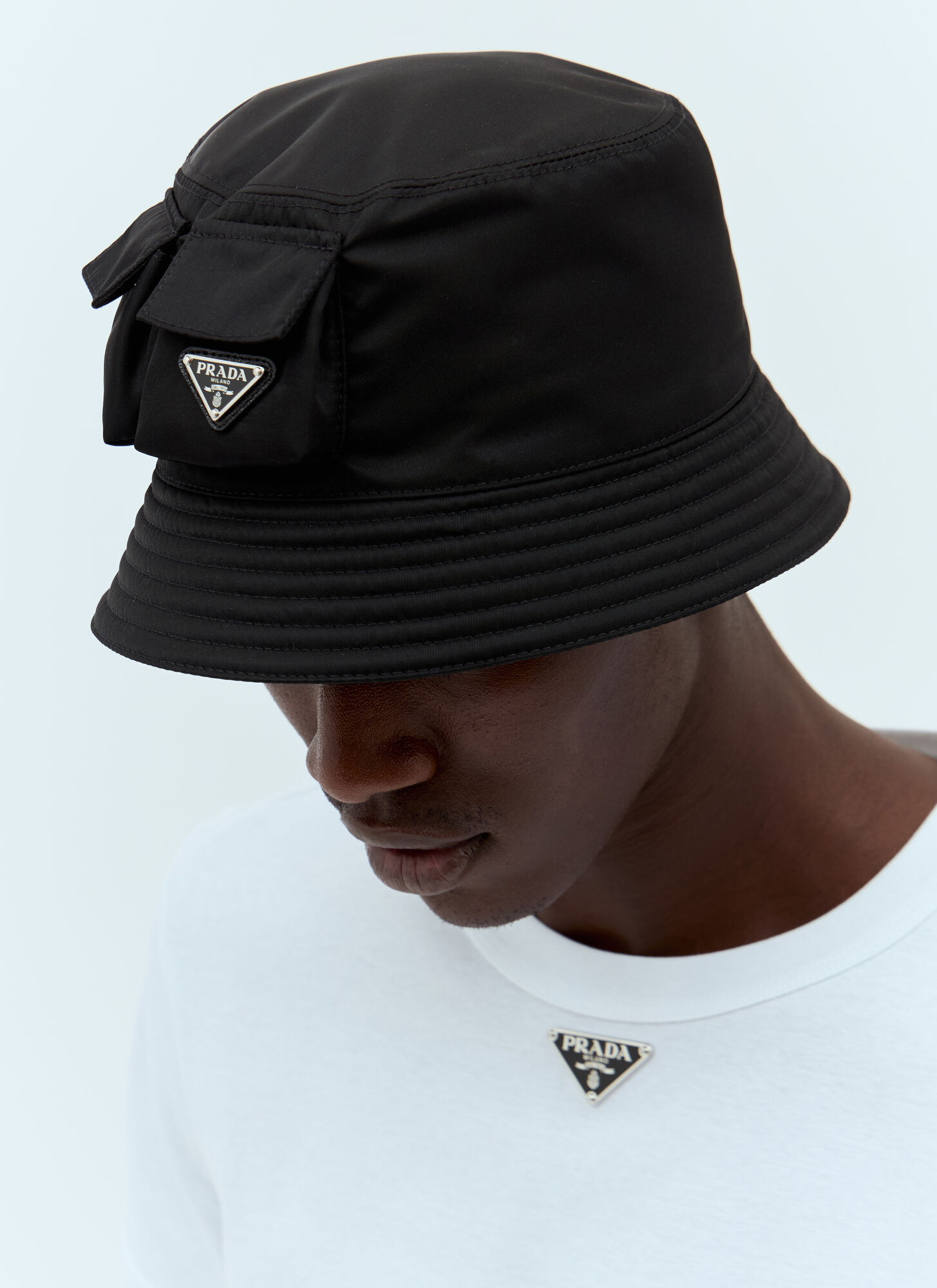 Prada Men's Black Re-Nylon Bucket Hat - Man Hats S