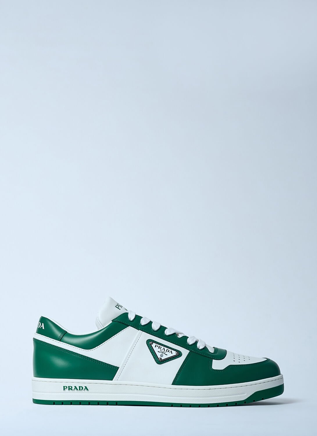 Prada Downtown Leather Sneakers In Green
