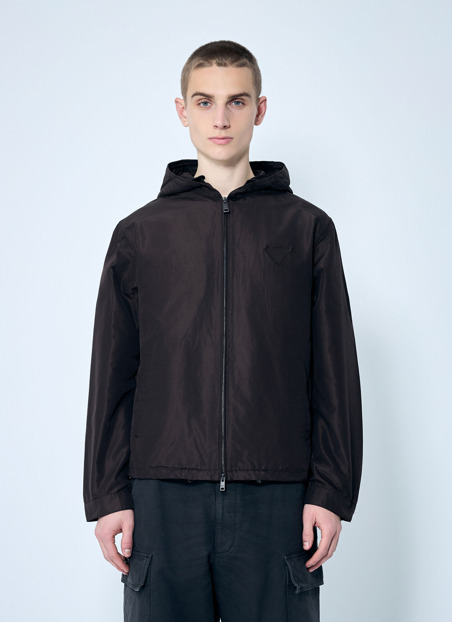 Prada Men's Brown Silk Hooded Jacket - Man Jackets L