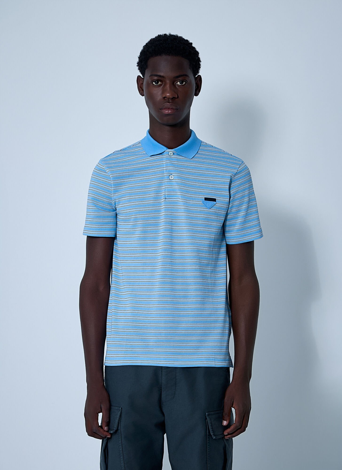 Prada Light Blue Striped Polo Shirt In Blue