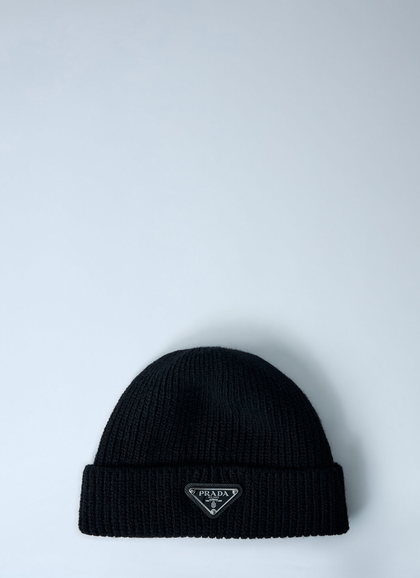 Prada Prada Logo Motif Wool And Cashmere Beanie Hat - Man Hats Black M　プラダ ロゴ モチーフ ウールとカシミア ビーニー ハット - 男性帽子 ブラック M