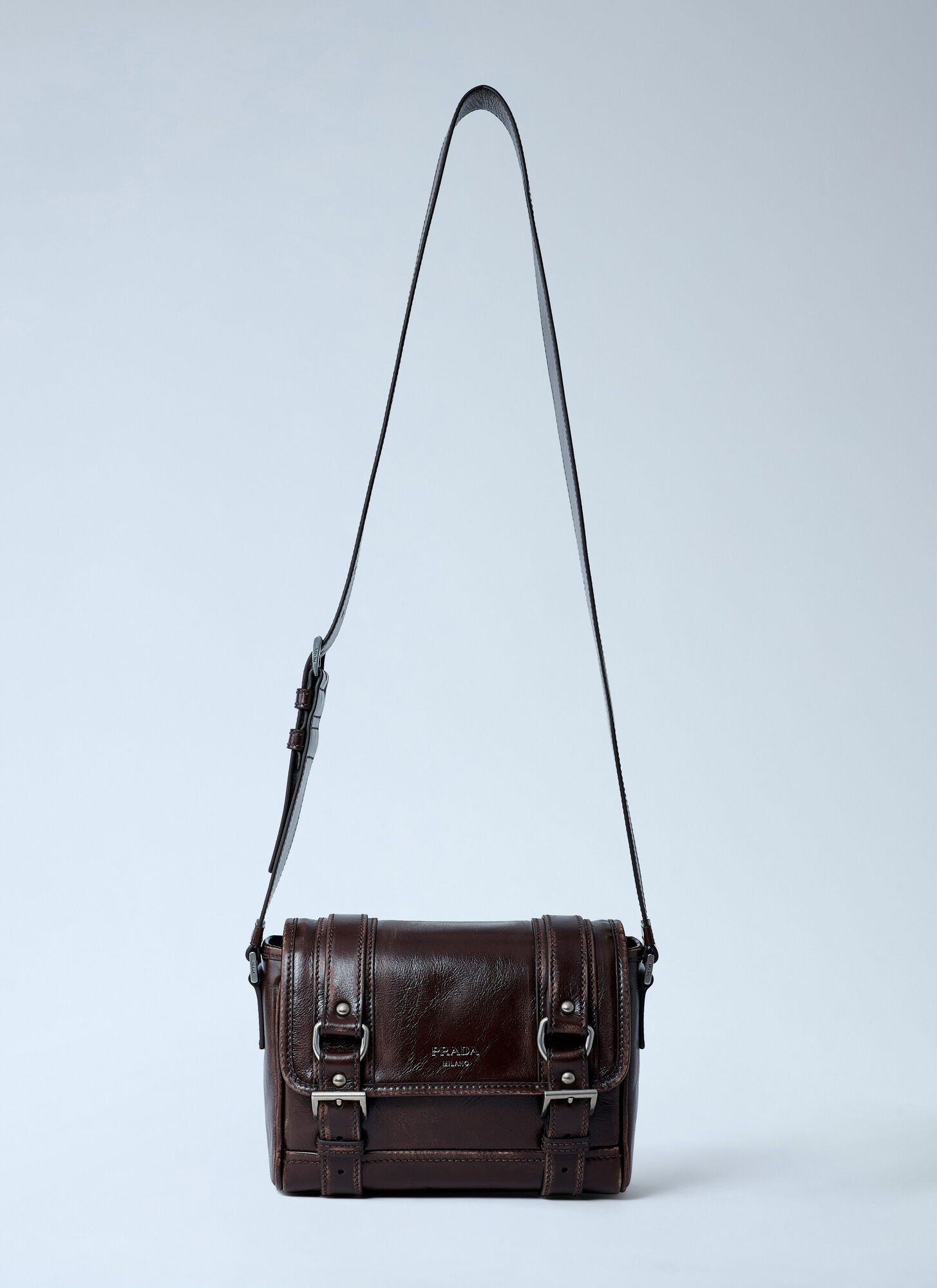 Prada Men's Brown Leather Explore Crossbody Bag - Man Crossbody Bags One Size
