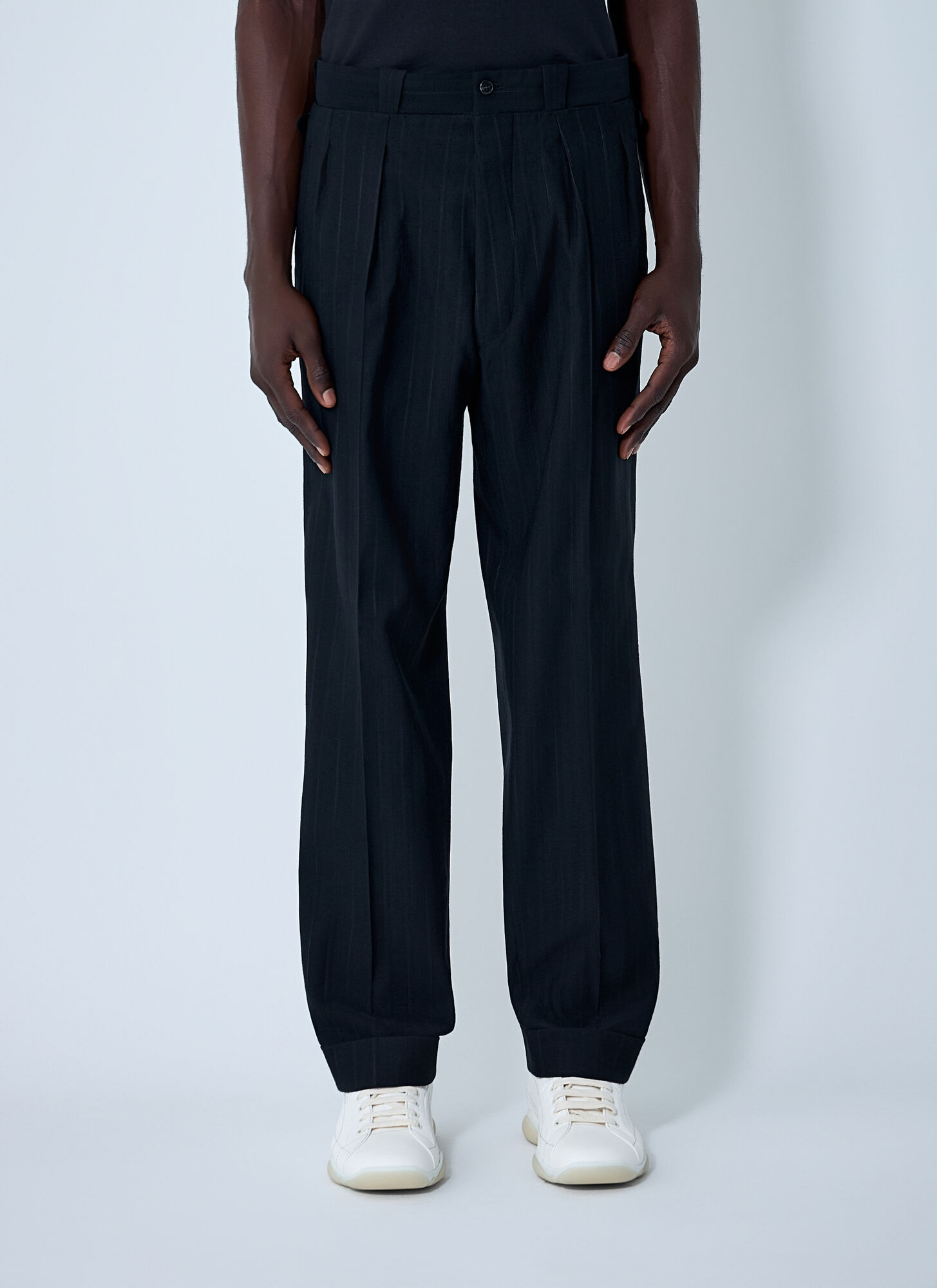 Prada Men's Black Wool-Blend Pinstripe Pants - Man Pants It - 48