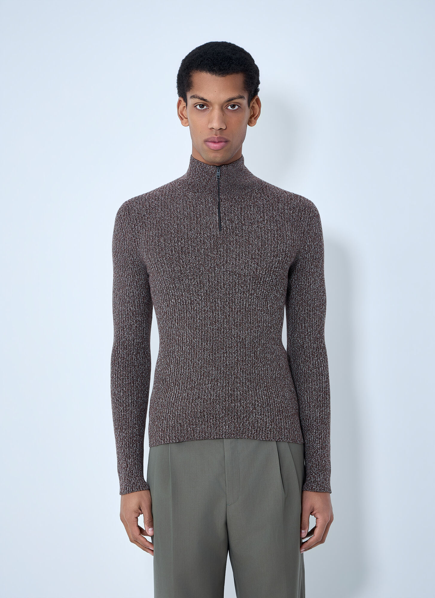 Prada Men's Brown High Neck Zip Sweater - Man Knitwear It - 48