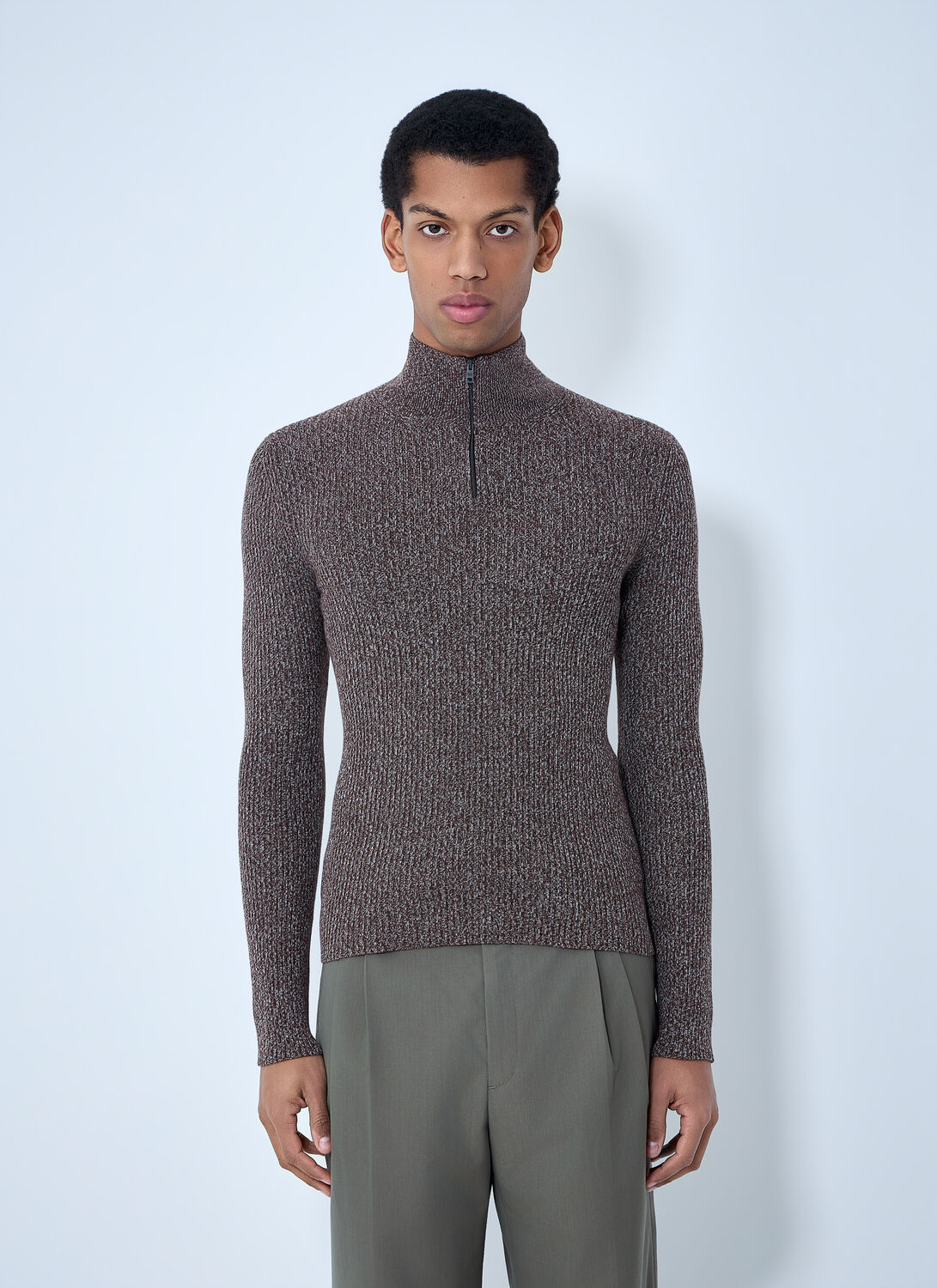 Prada High Neck Zip Sweater - Man Knitwear Brown It - 48