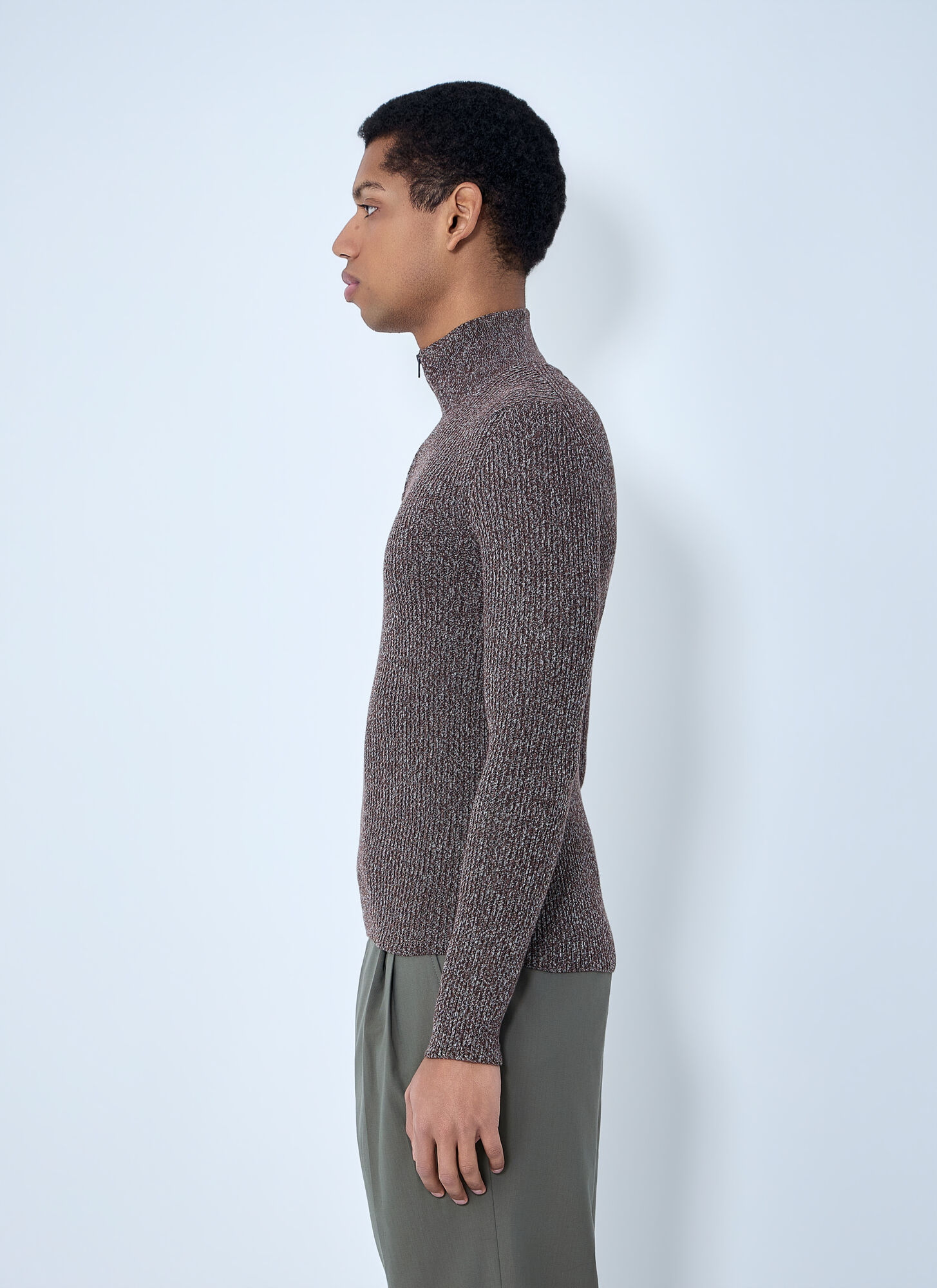  Prada Prada High Neck Zip Sweater - Mann Strick Brown It - 48 