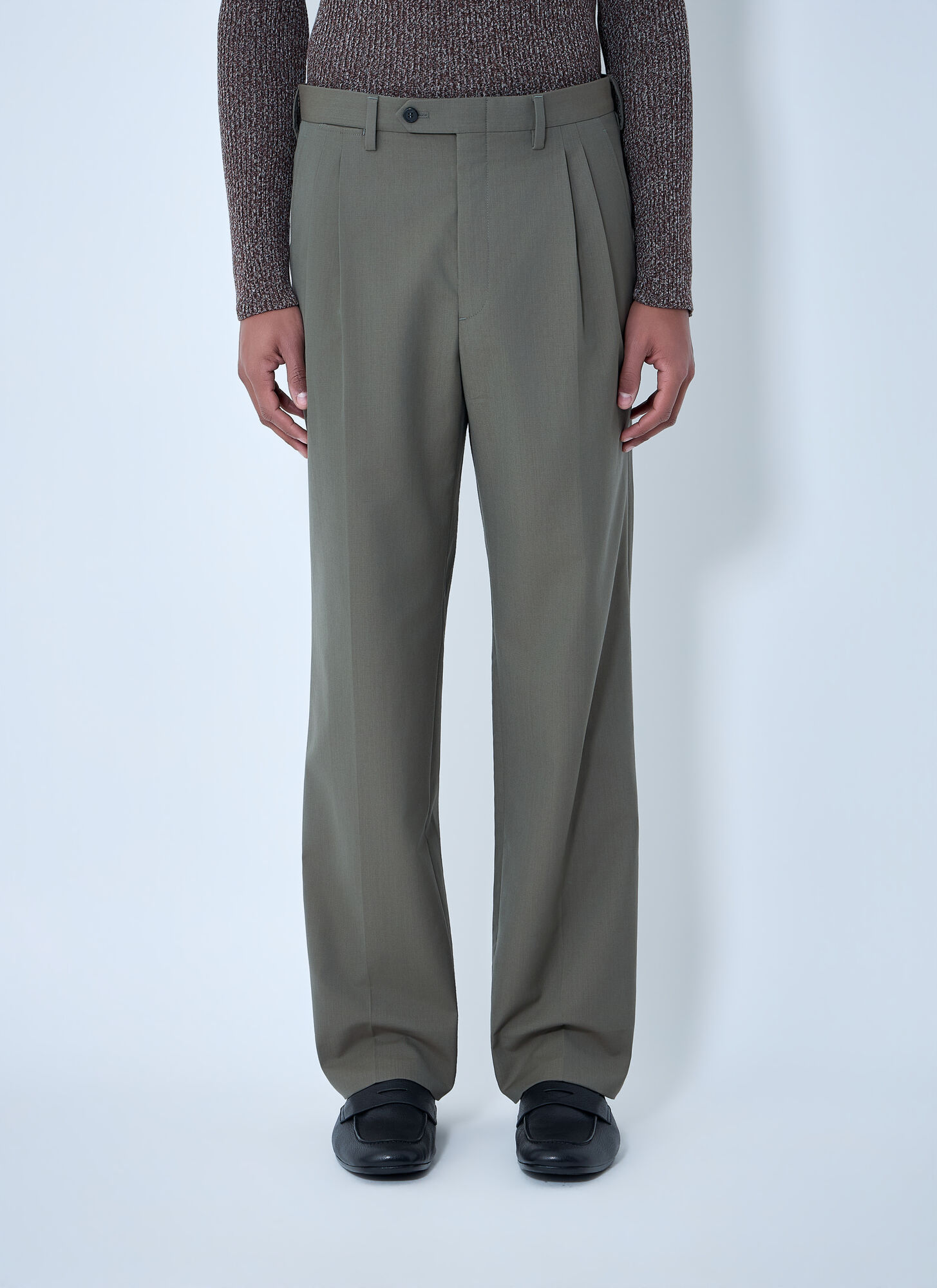 Prada Men's Green Wide-Leg Wool Pants - Homme Pantalons It - 50