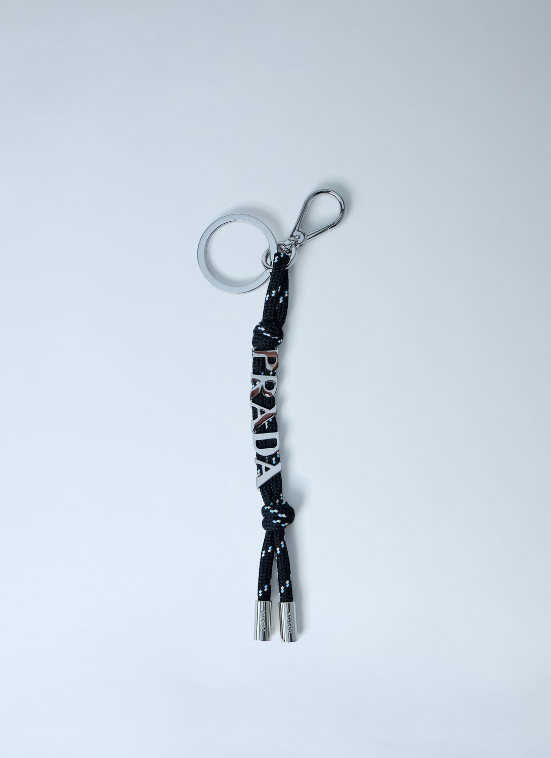 Prada Logo Embellished Keychain In Black