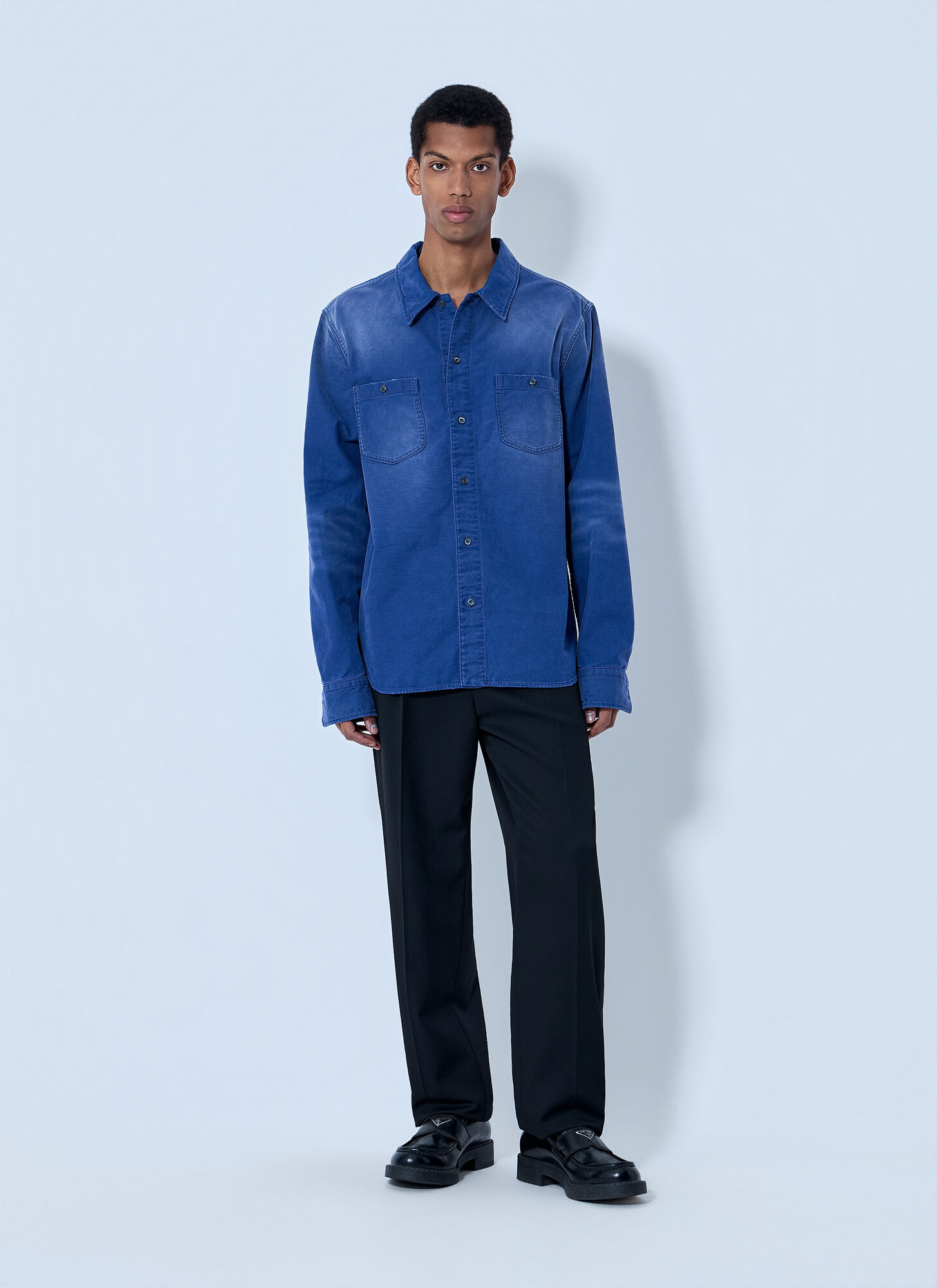  Prada Prada Denim Button-down Shirt - Mann Hemden Blue Eu - 41 
