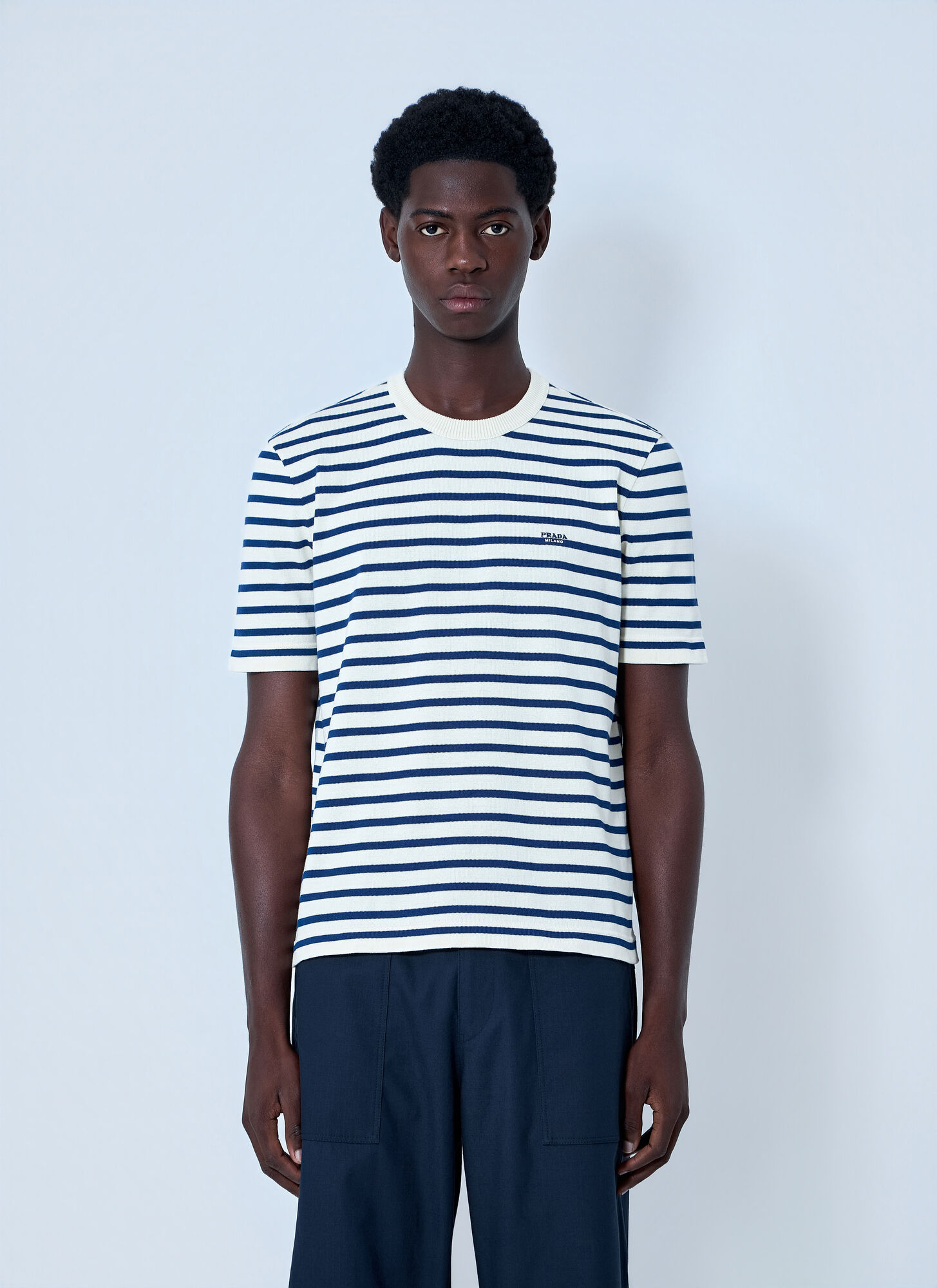 Prada Men's Beige Striped Crewneck T-Shirt - Man T-Shirts It - 48