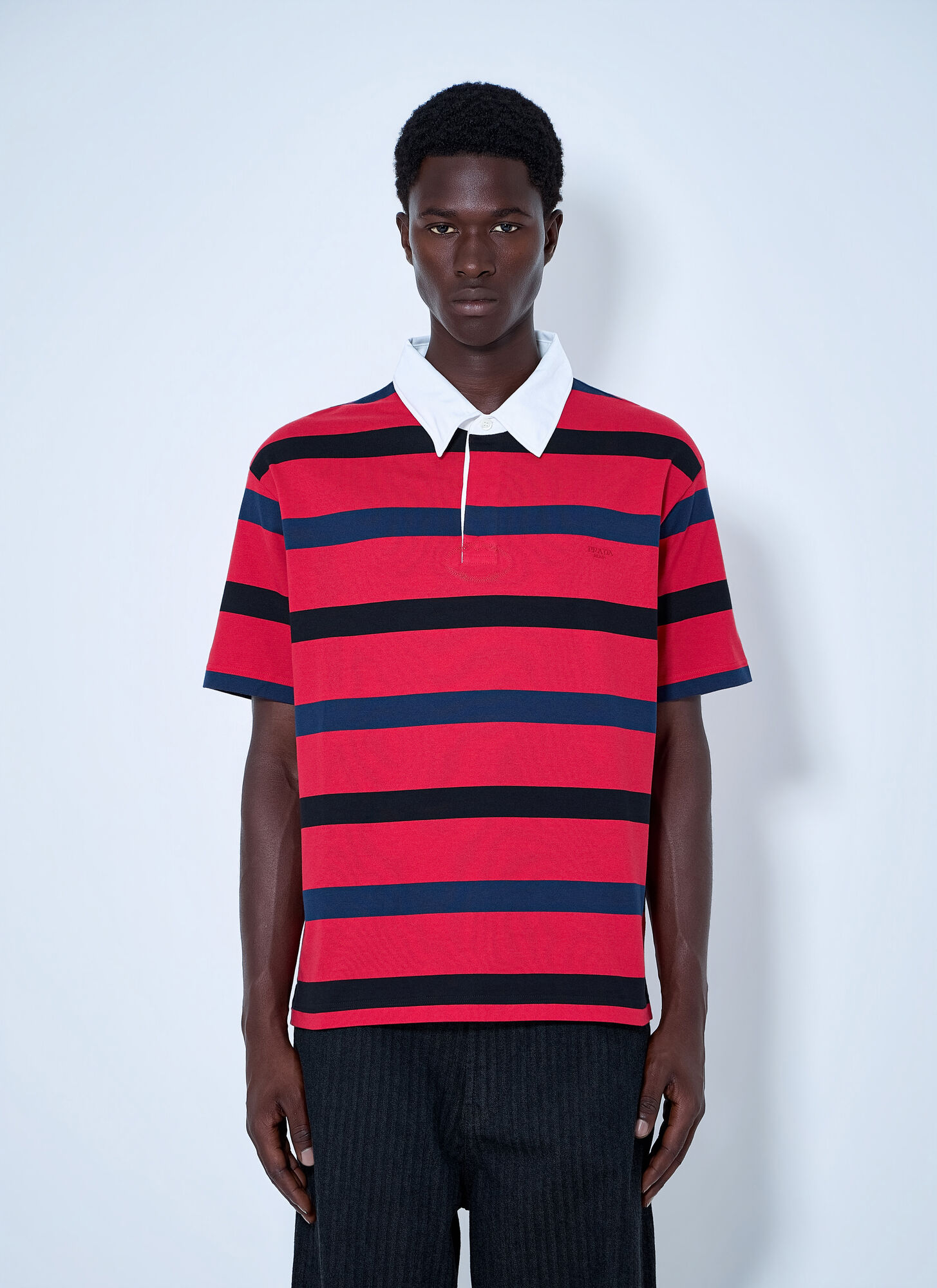 Prada Men's Red Short-Sleeved Cotton Polo Shirt - Man Polo Shirts S