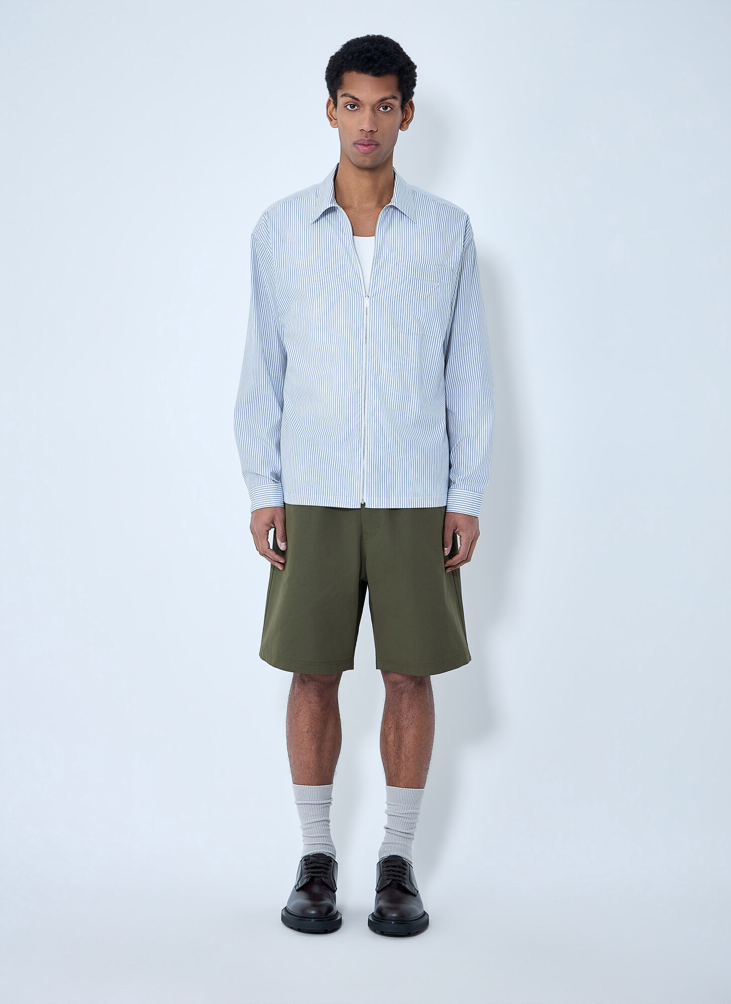  Prada Prada Zip-front Stripe Shirt - Mann Hemden Blue S 