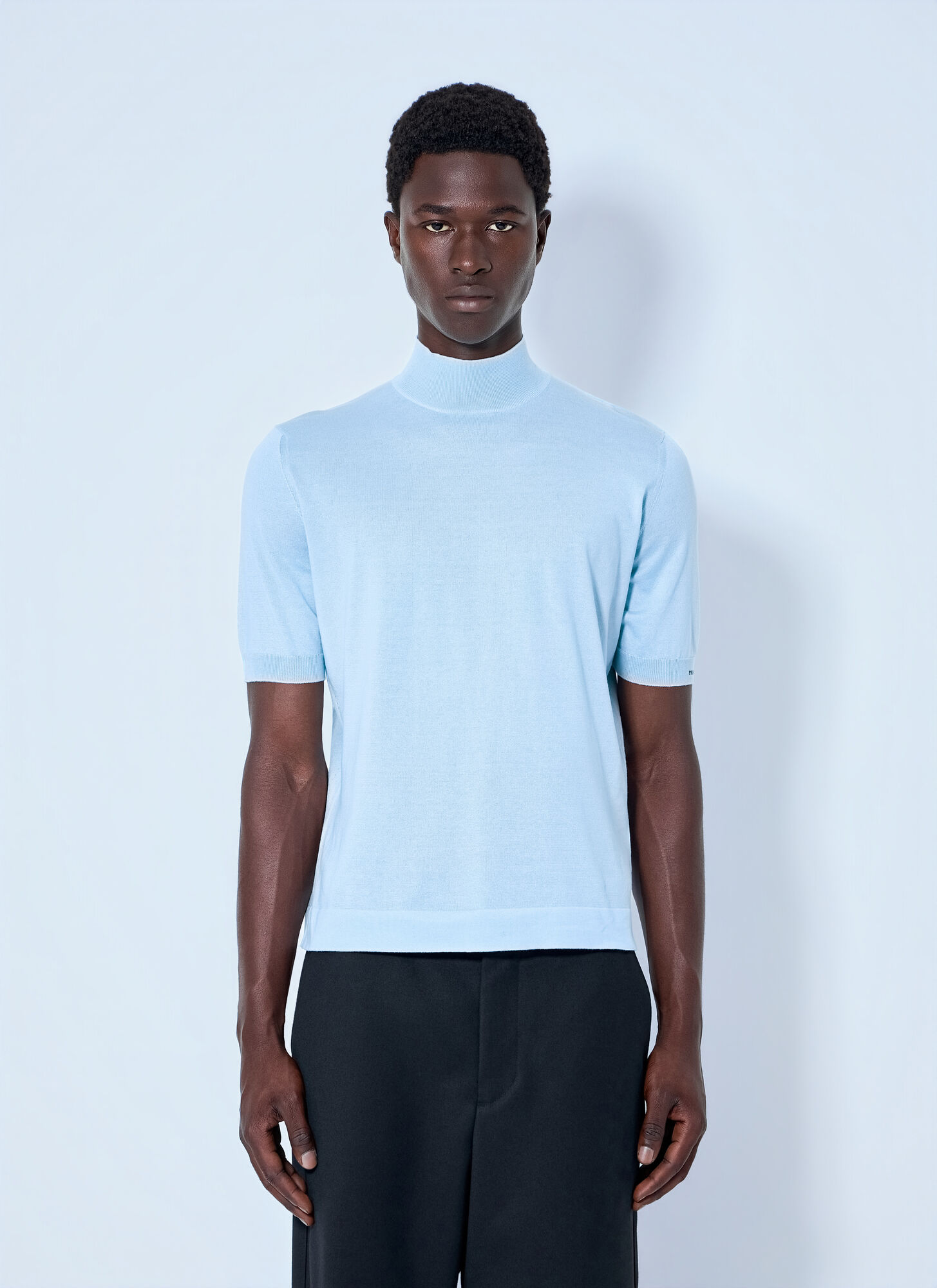 Prada Men's Blue Ribbed Turtleneck T-Shirt - Man T-Shirts It - 50