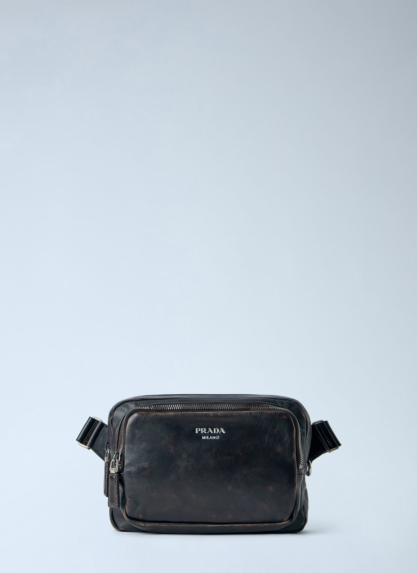 Prada Men's Brown Distressed Nappa Leather Shoulder Bag - Man Crossbody Bags One Size