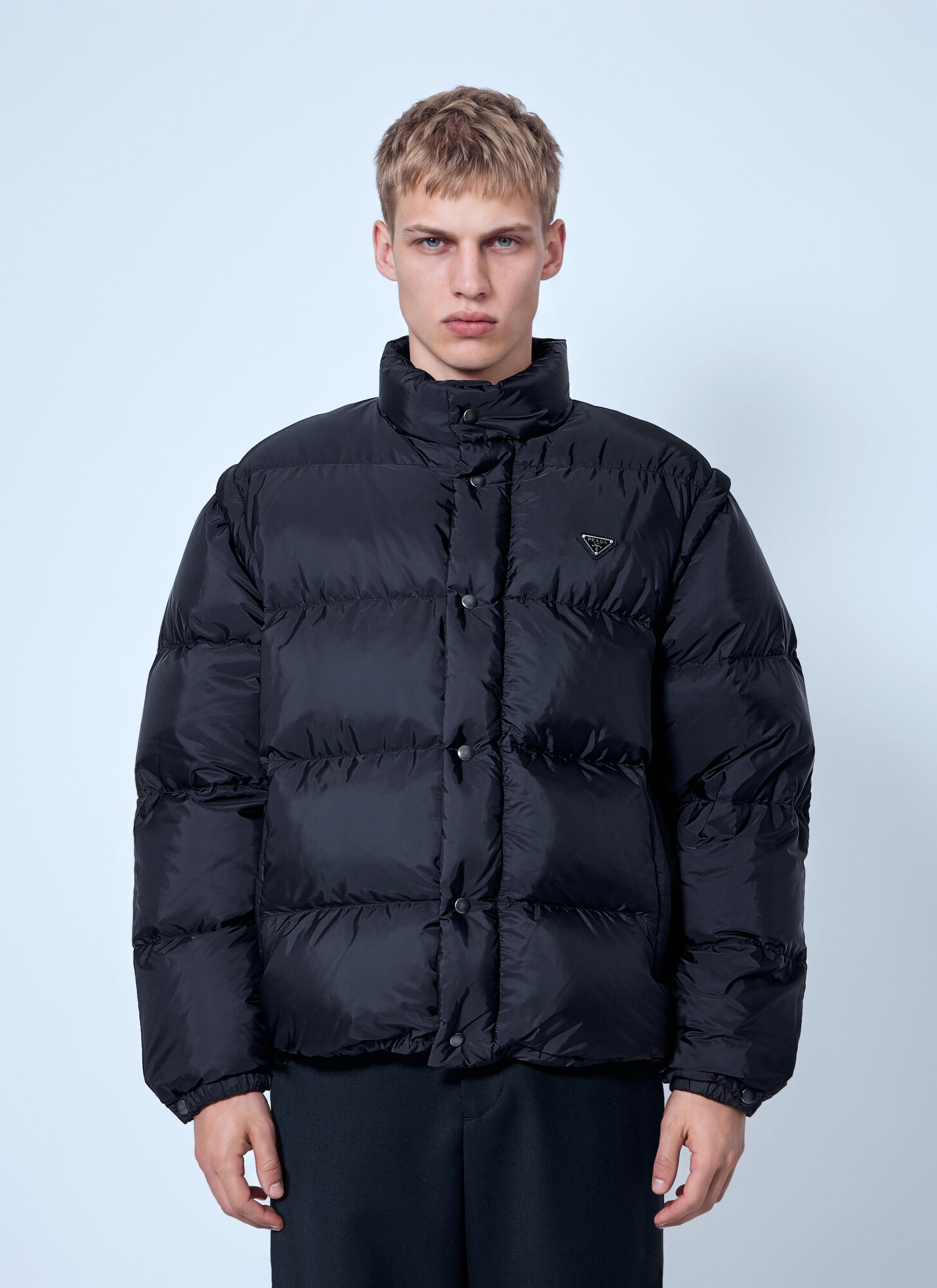 Prada Men's Black Re-Nylon Down Jacket With Removable Sleeves - Man Jackets Xl