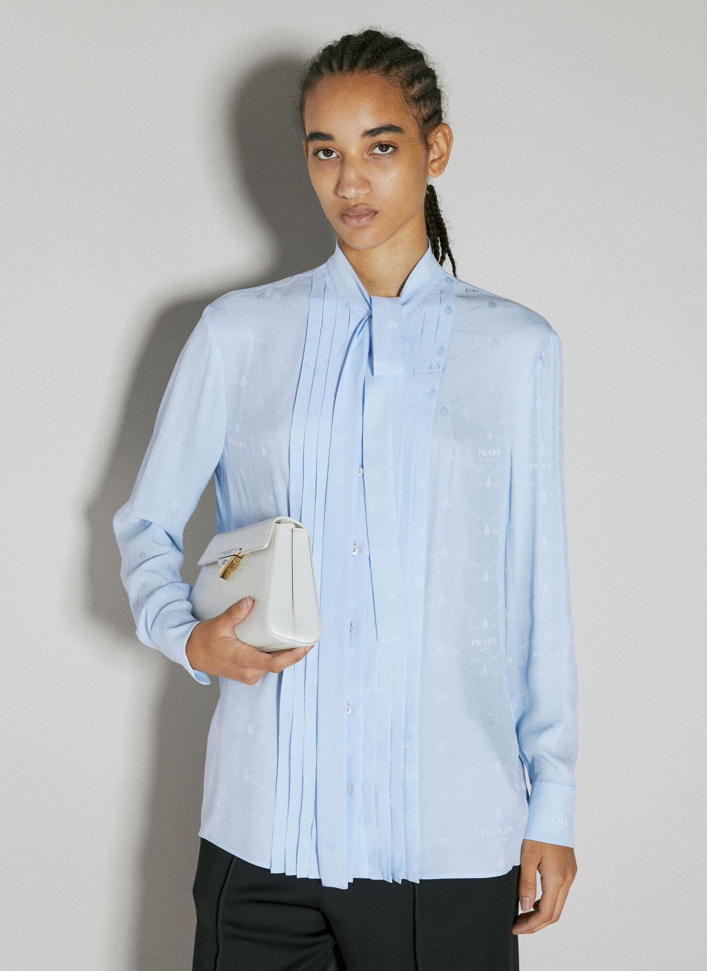 Prada Women's Blue Logo Jacquard Silk Shirt - Woman Shirts It - 38