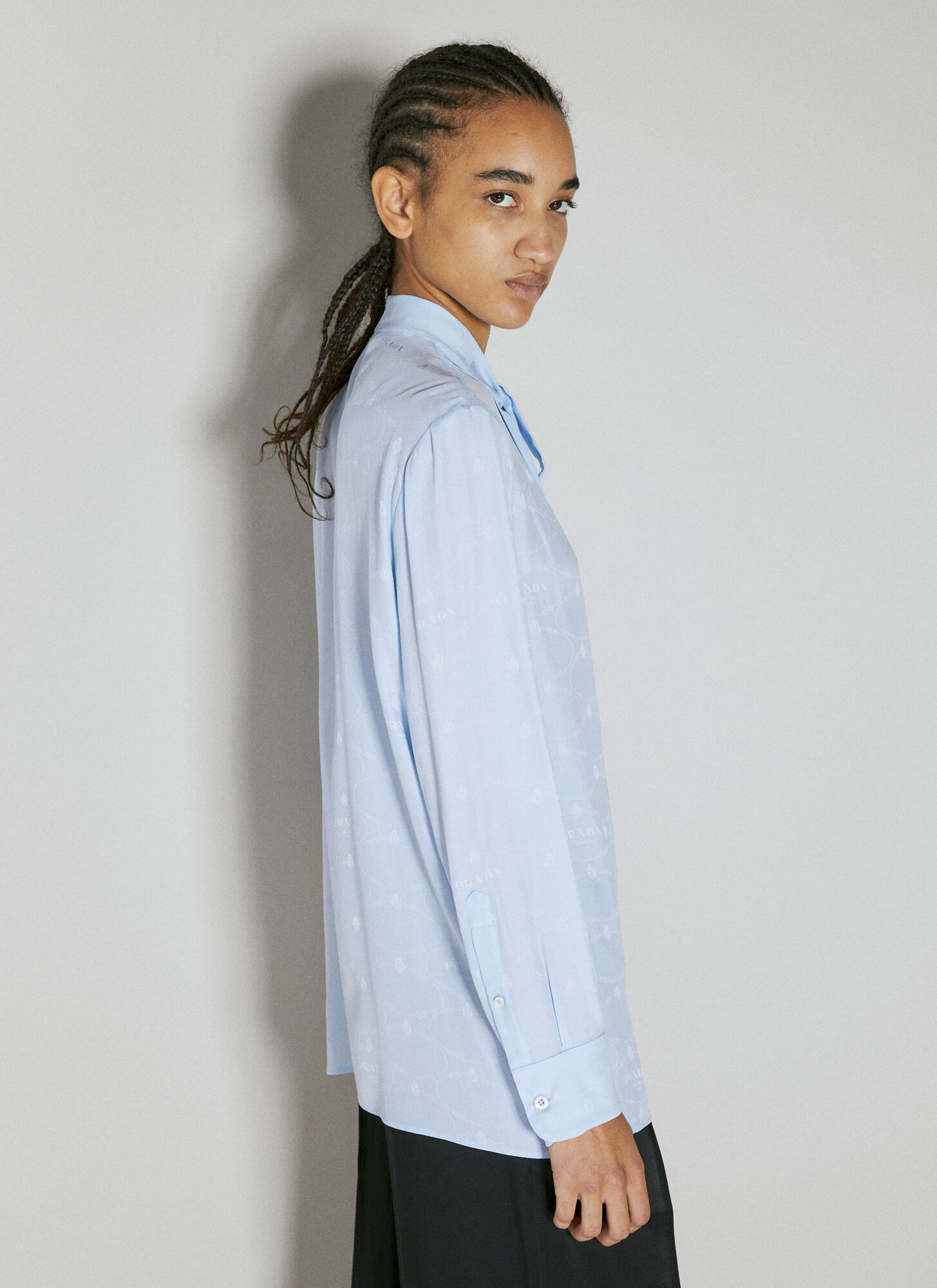  Prada Prada Logo Jacquard Silk Shirt - Frau Hemden Blue It - 40 