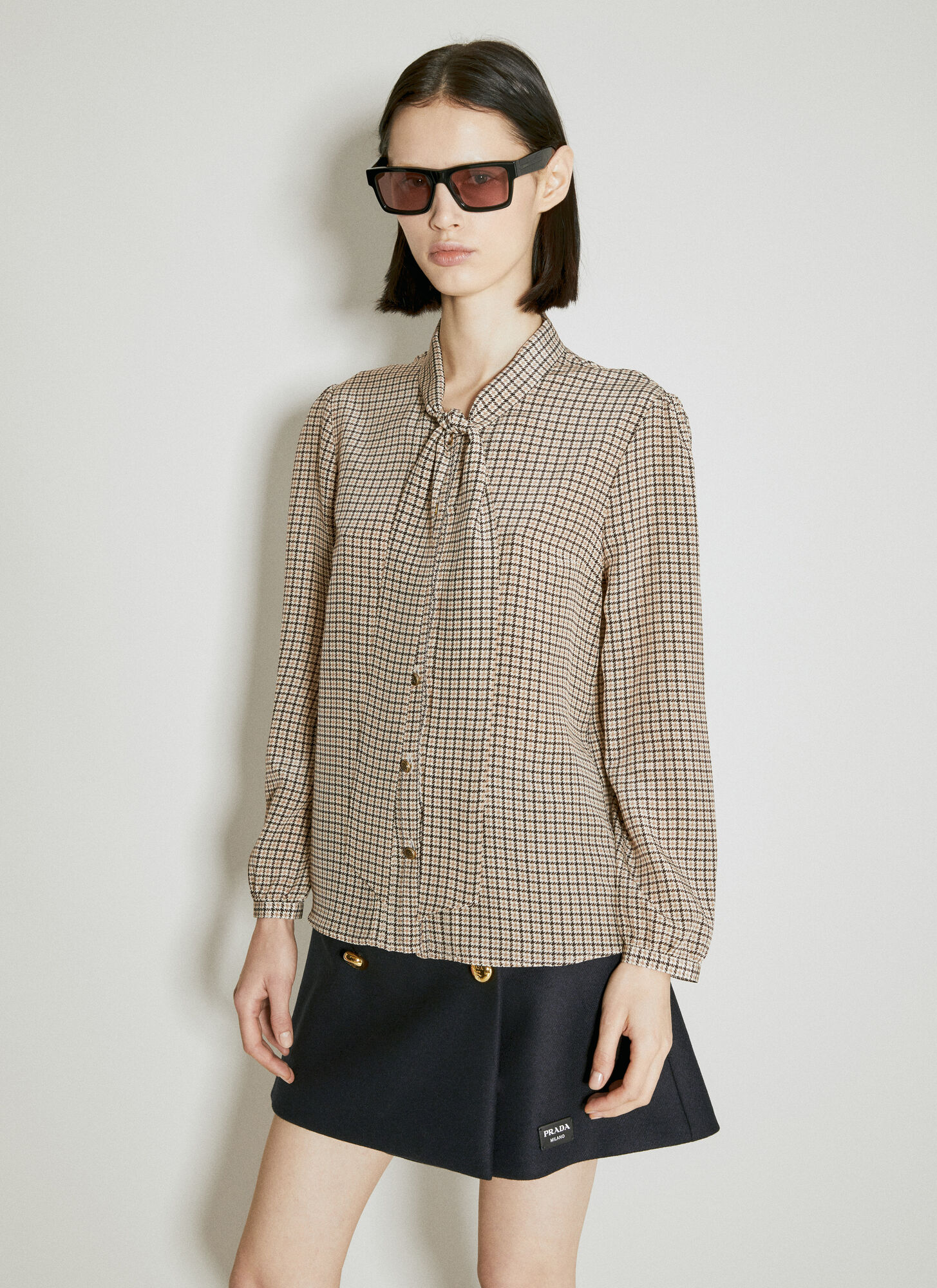 Prada Women's Brown Jacquard Crepe De Chine Shirt - Woman Shirts It - 42