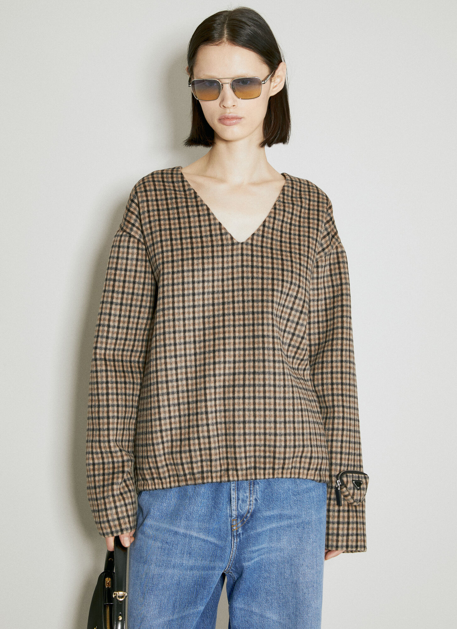 Prada Prada Cashgora Check Top - Frau Strick Brown It - 40 