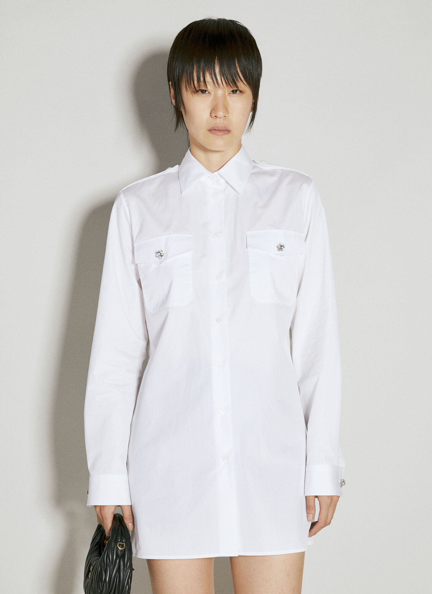 Prada Women's White Classic Shirt With Embellished Buttons - Woman Shirts It - 40