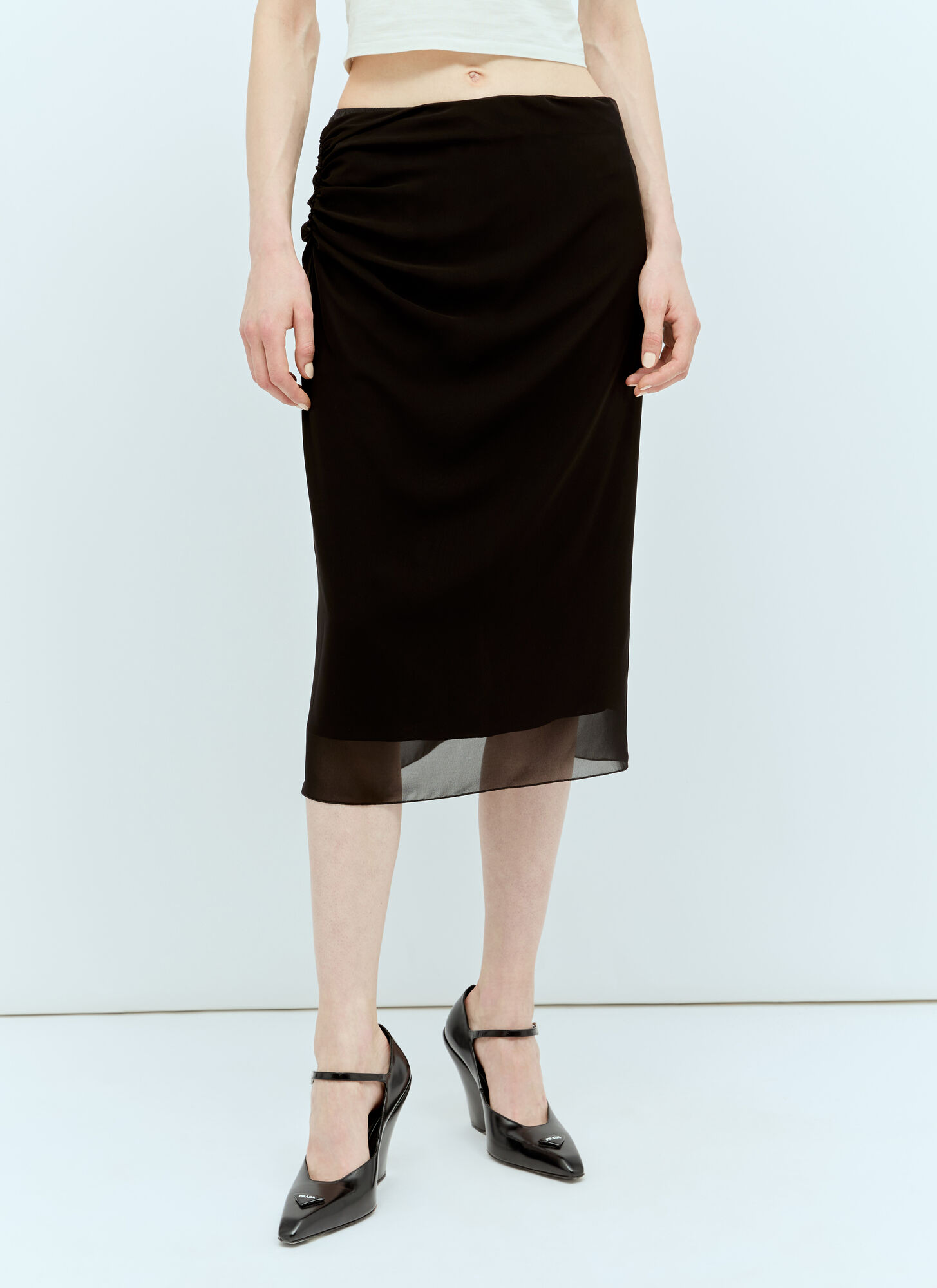 Shop Prada Georgette Midi Skirt In Black