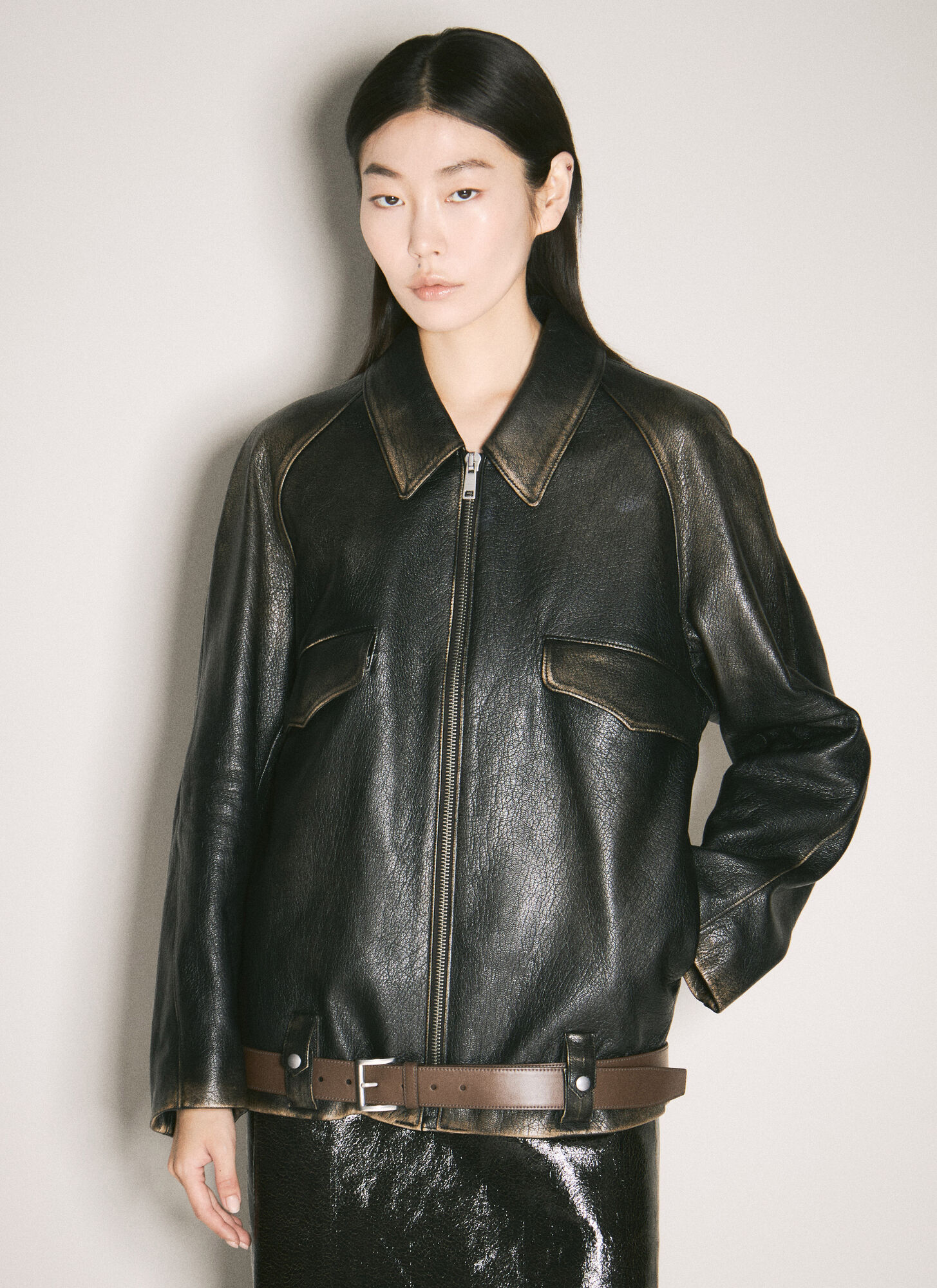 Prada Leather Blouson Jacket In Black