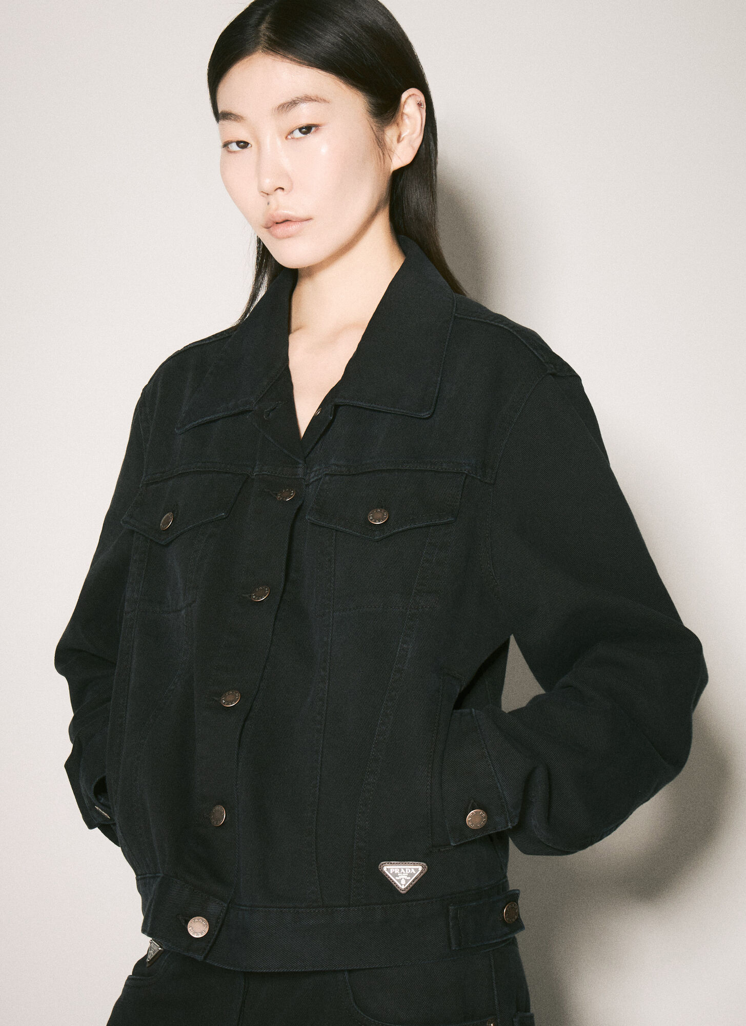PRADA LOGO PLAQUE DENIM JACKET 