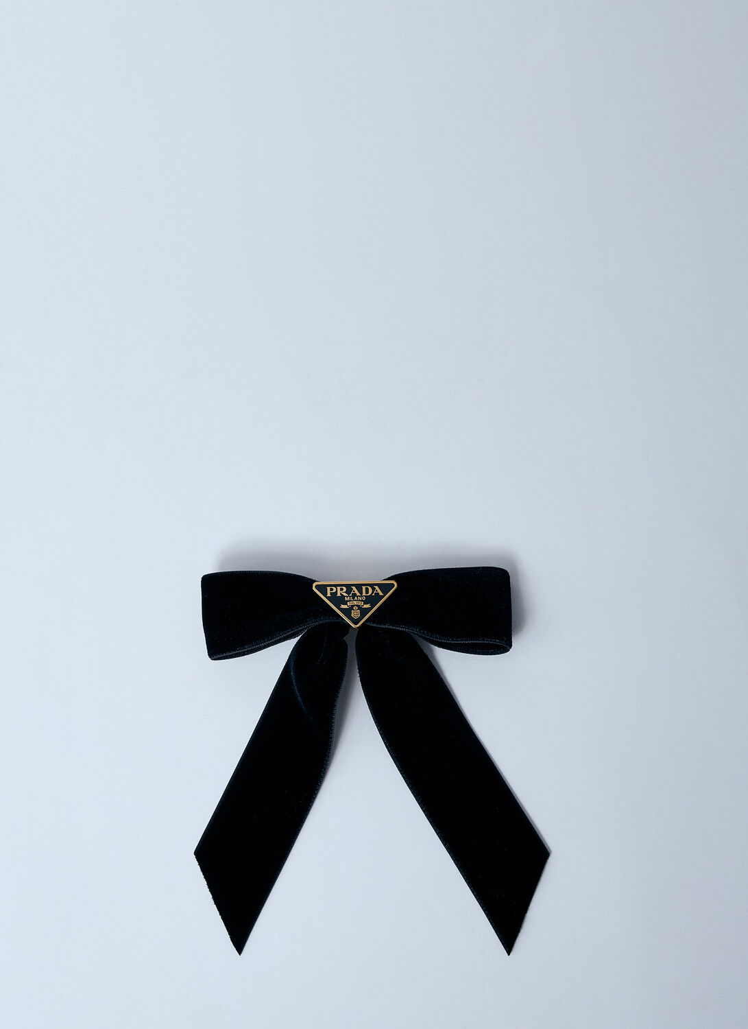 Prada Triangle Logo Velvet Bow Hair Clip In Black