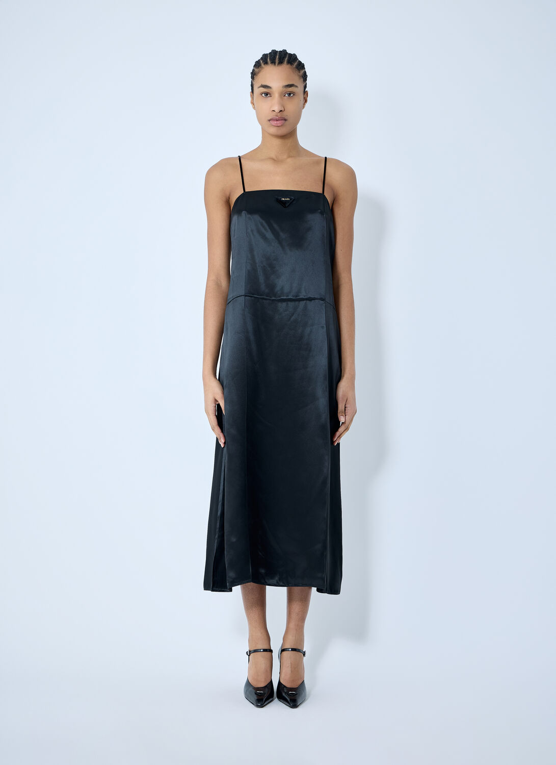 Prada Silk Organza Halter Midi Dress In Black
