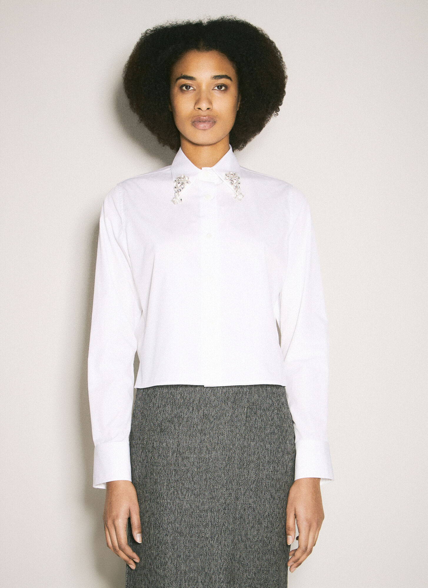 Prada Women's White Embroidered Poplin Shirt - Woman Shirts It - 40