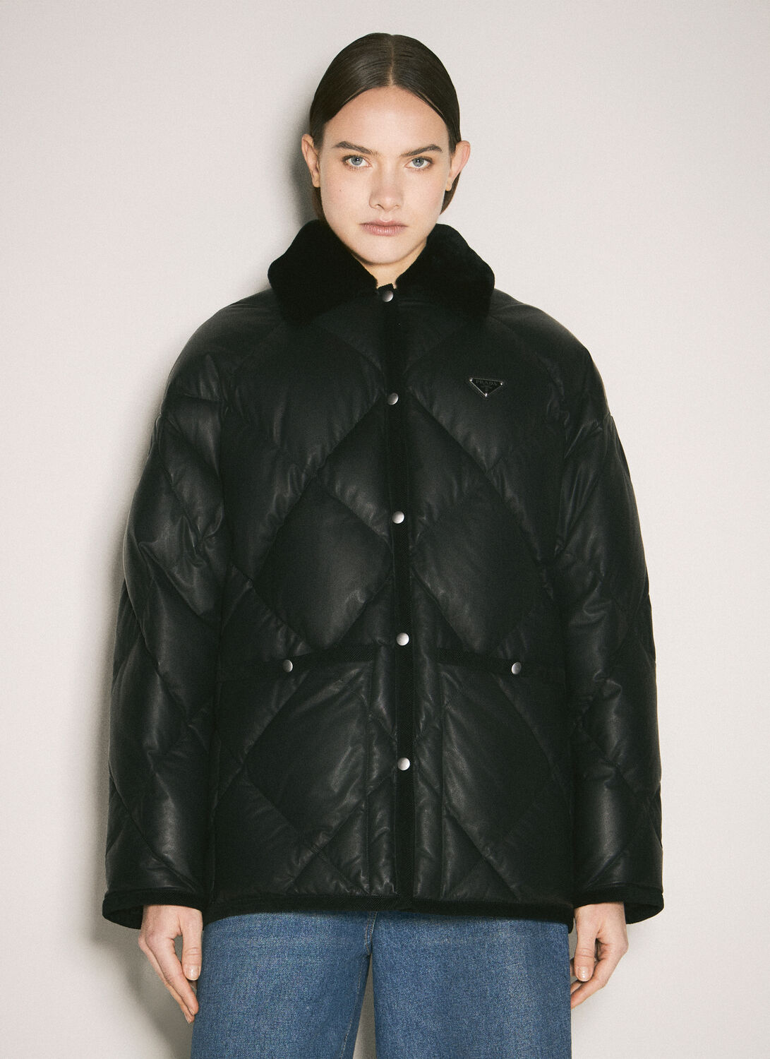 Prada Women Quilted Nappa Leather Caban In Black