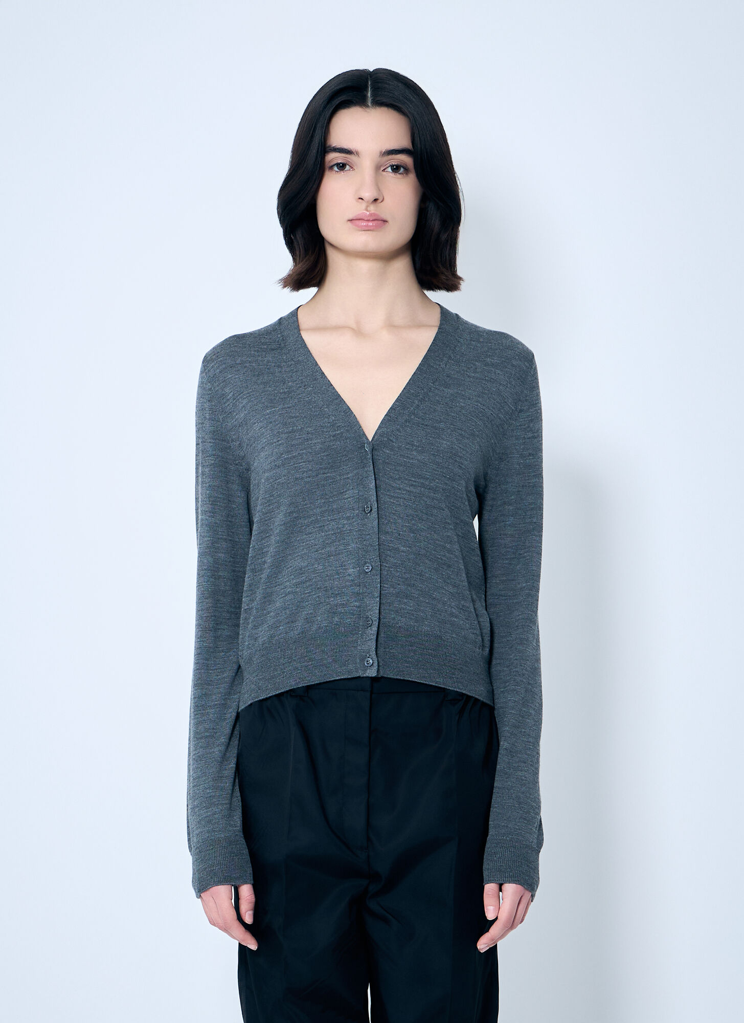 Prada Women Fine Wool Cardigan In Grey