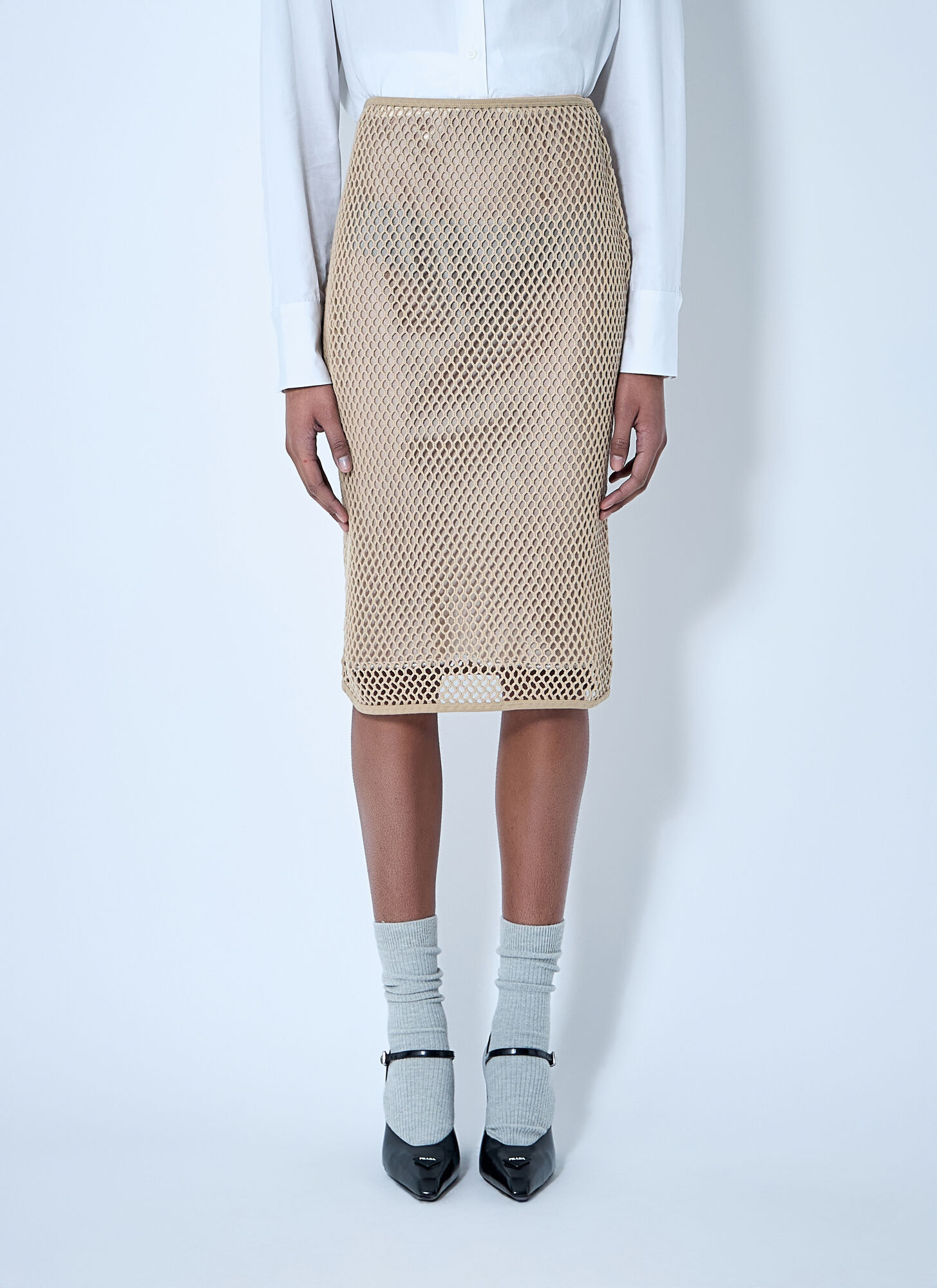 Prada Women's Beige Crochet Midi Skirt - Woman Skirts It - 42