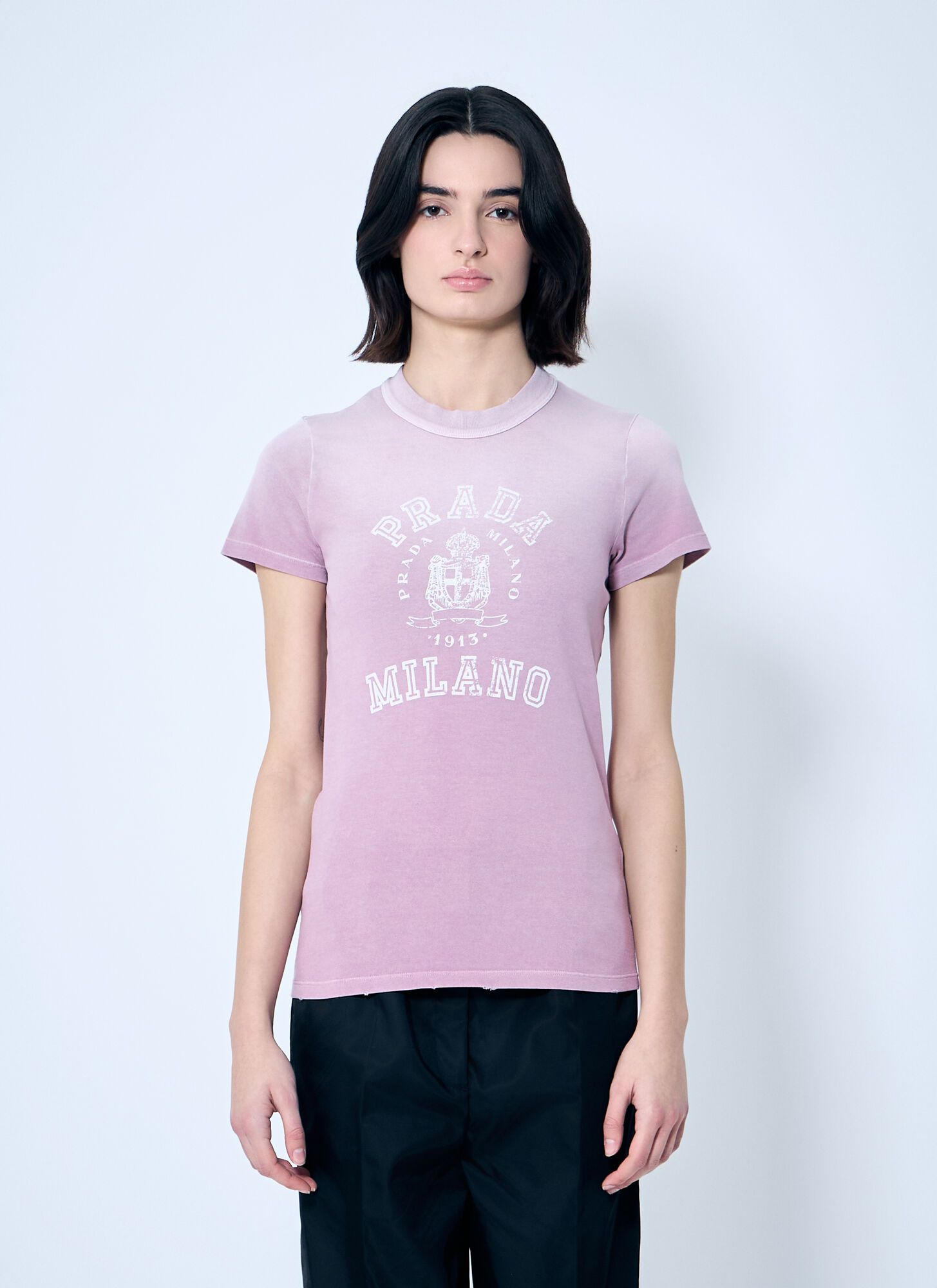 Prada Women's Purple Logo Print T-Shirt - Woman T-Shirts S