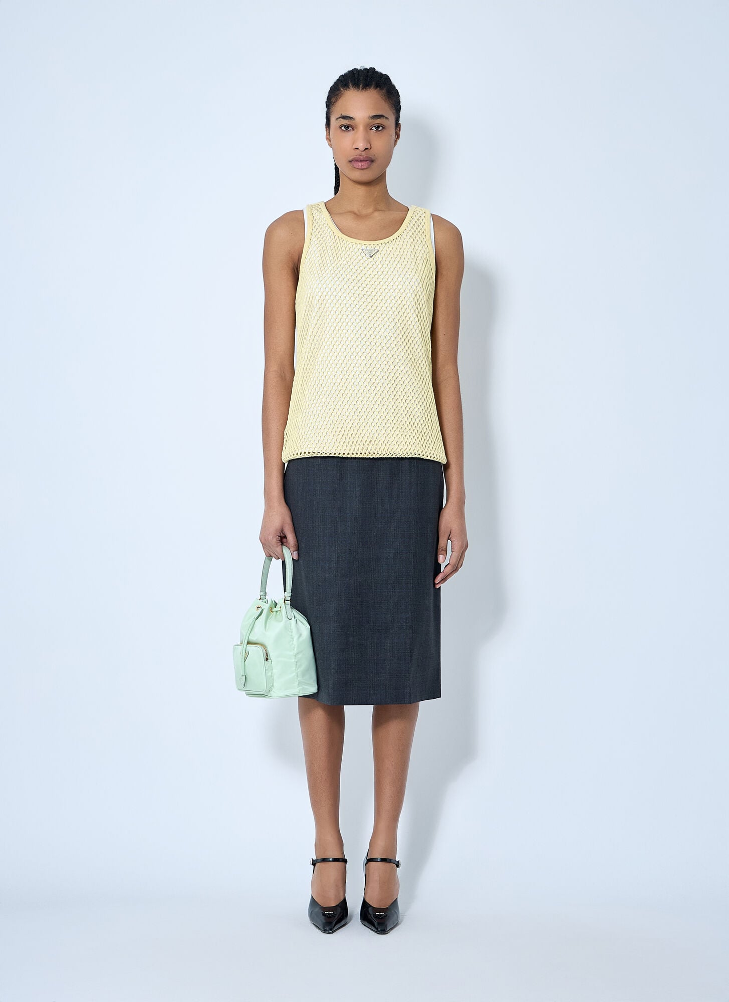  Prada Prada Logo Plaque Open- Knit Tank Top - Frau Tops Beige It - 40 