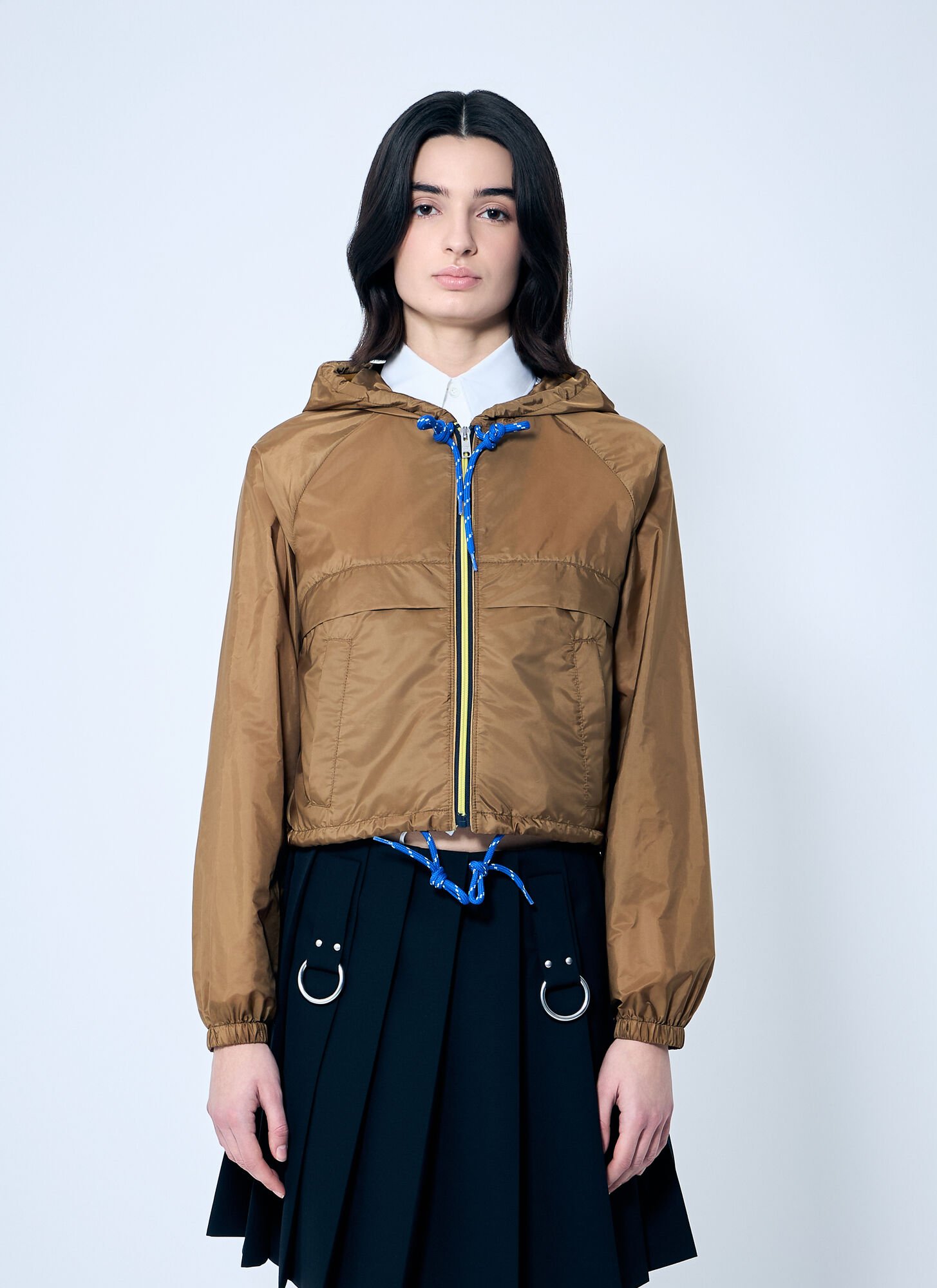 Prada Women Re-nylon Hooded Jacket With Contrast Trims In Burgundy