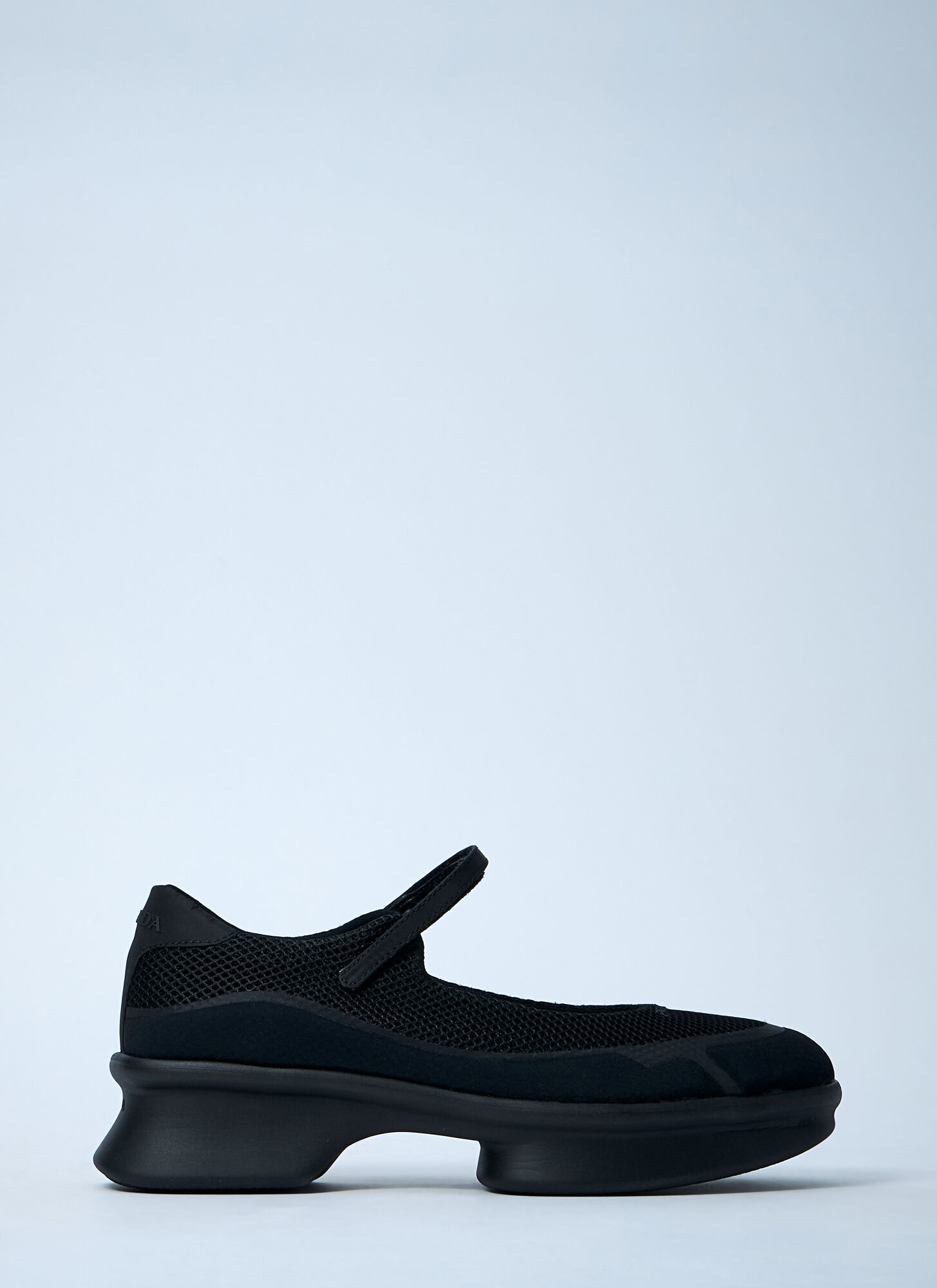 Prada Mesh Upper Round Toe Rubber Sole Ballerinas In Black