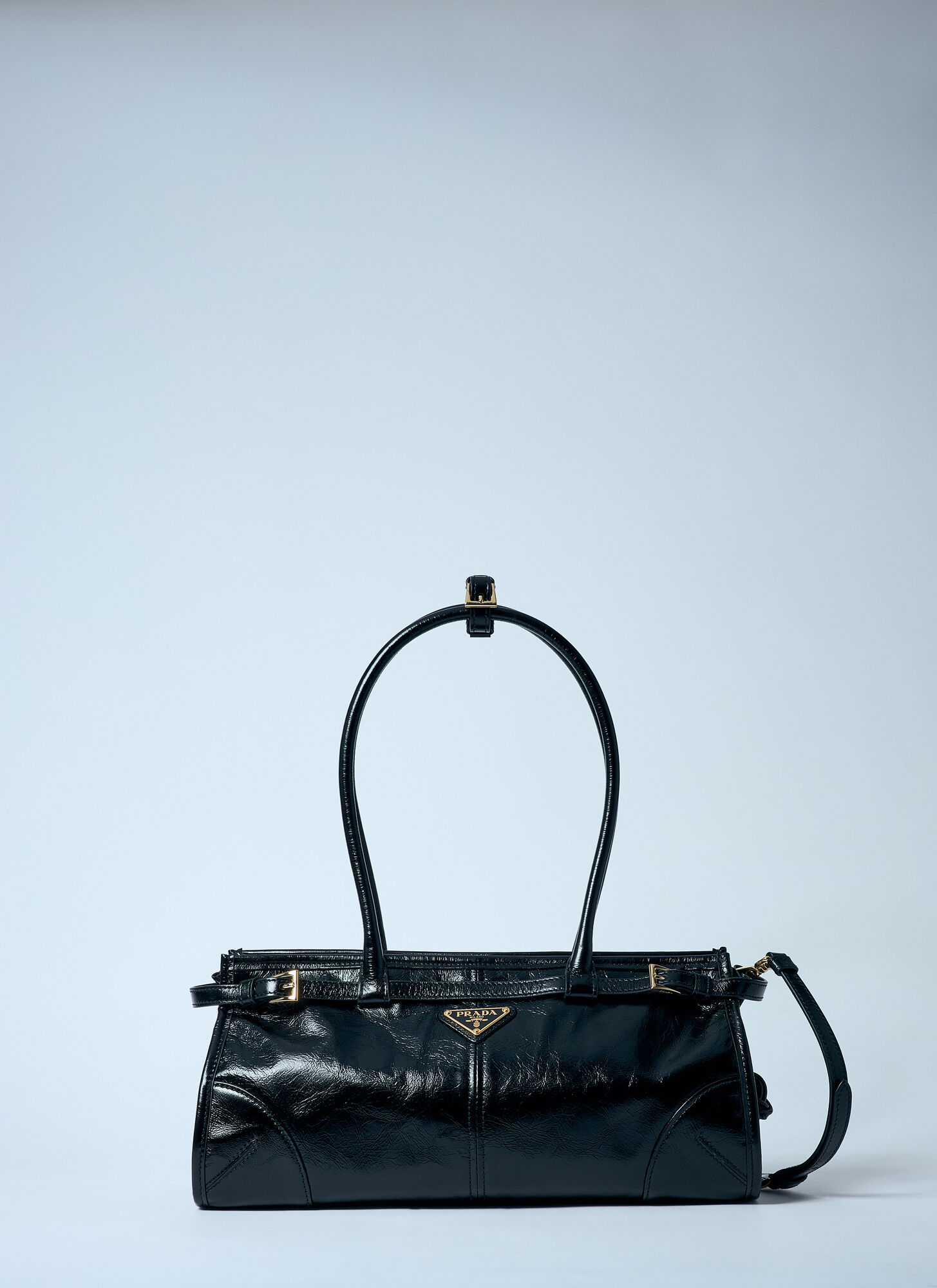 Prada Bonnie Medium Naplak Patent Leather Handbag In Black