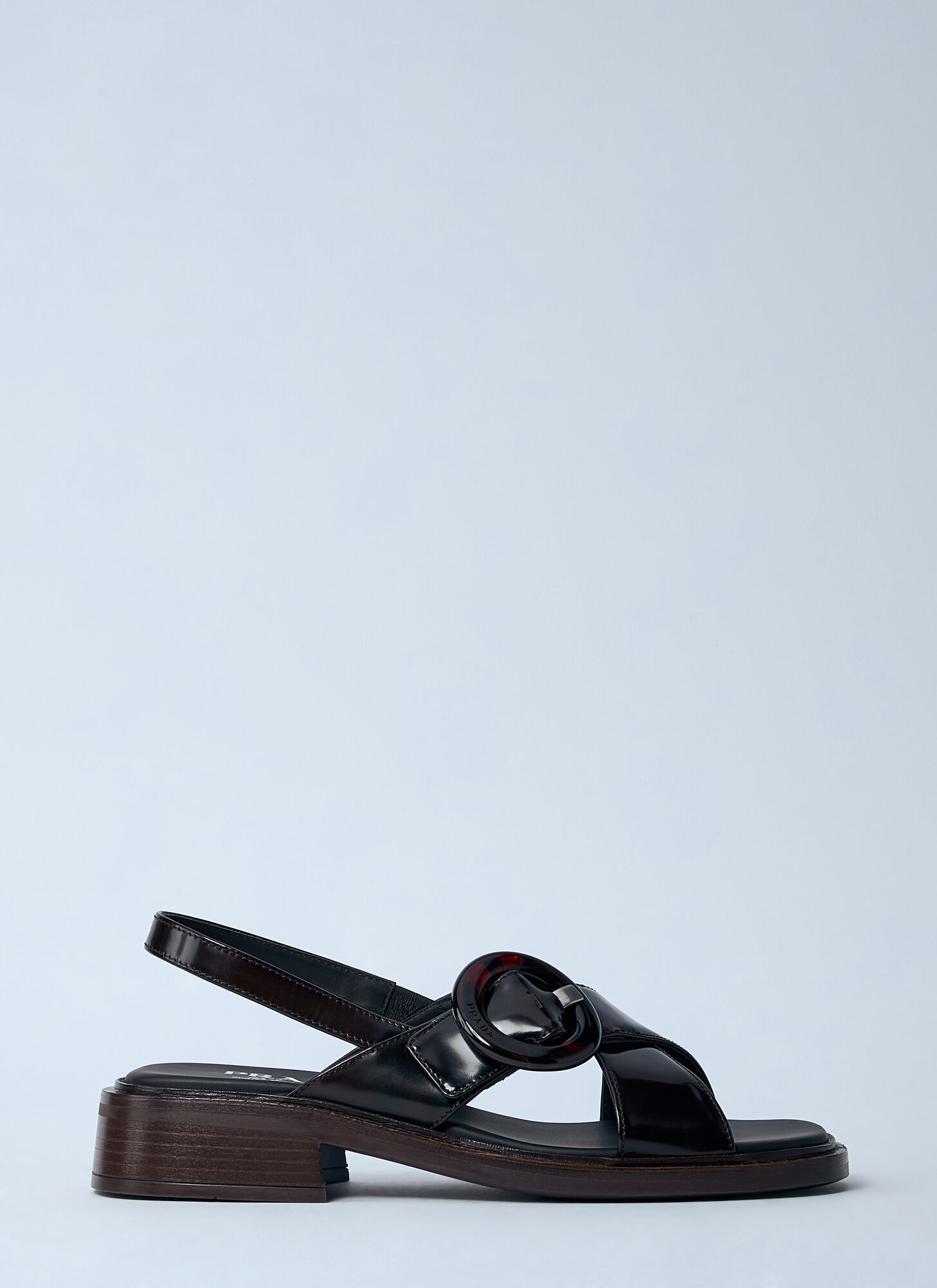 Prada Women's Brushed Leather Sandals With A Burnt Color Buckle In Brown