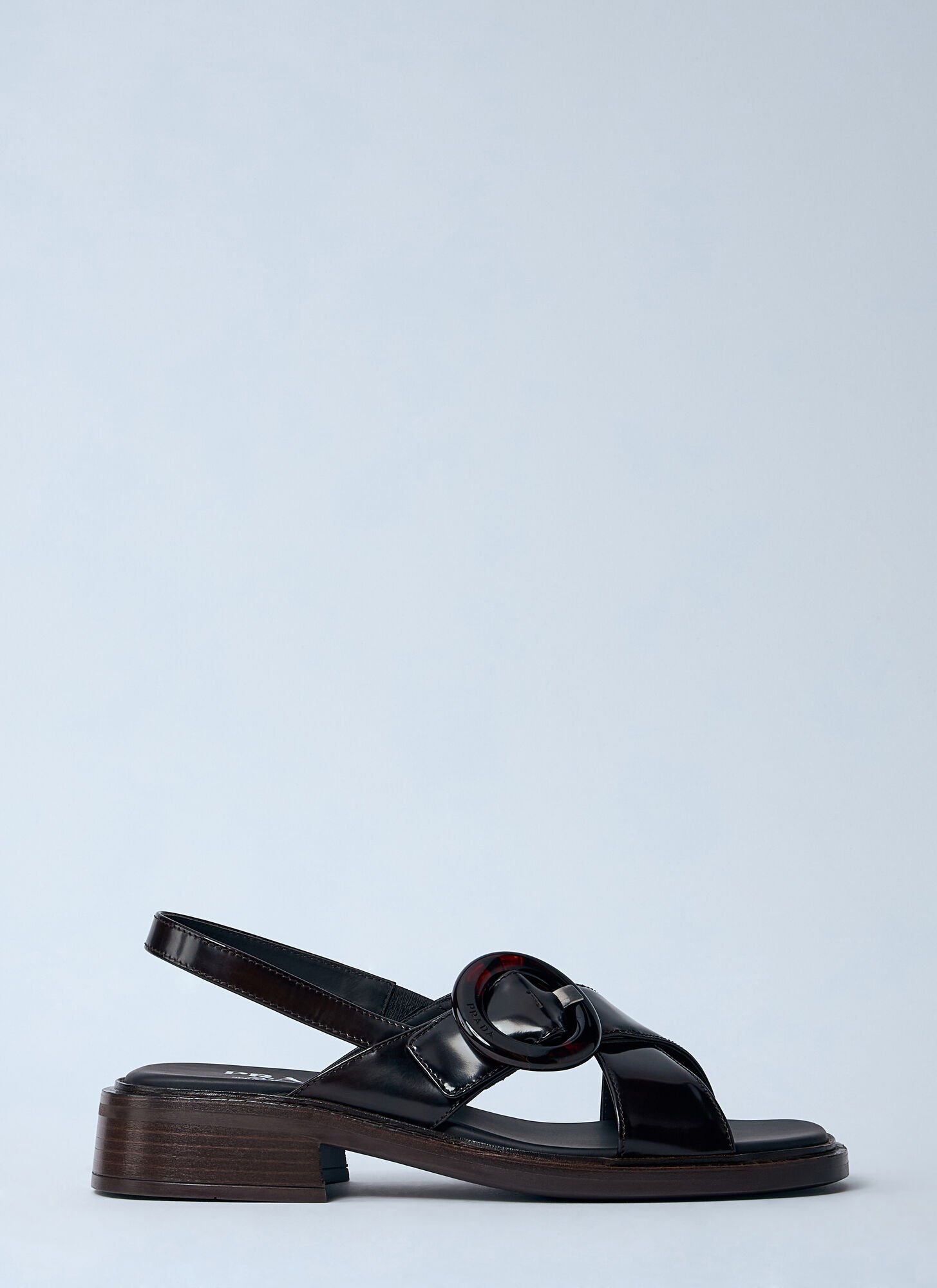 Prada Women's Brushed Leather Sandals With A Burnt Color Buckle In Brown