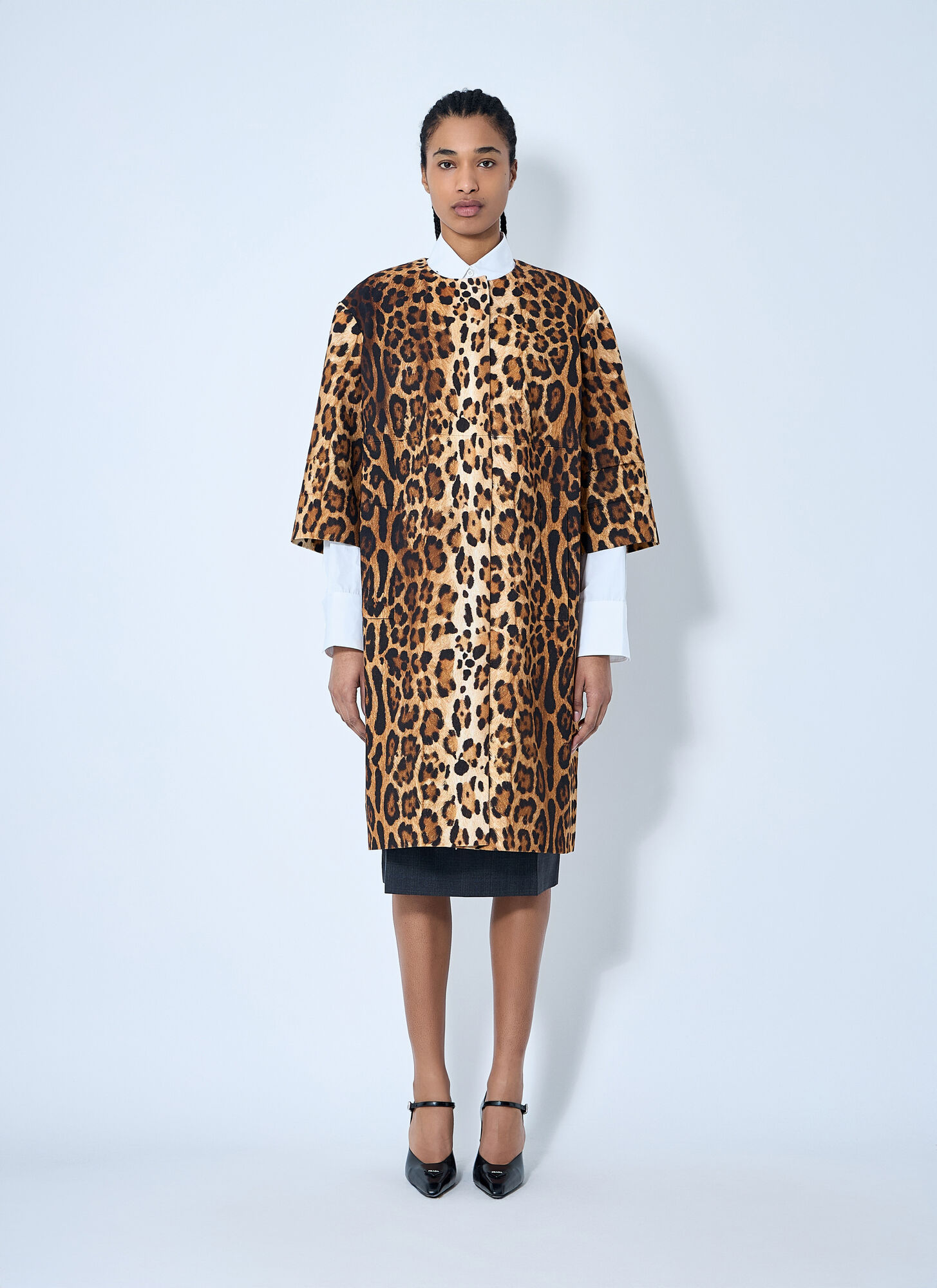 Prada Women's Brown Single-Breasted Leopard Print Drill Coat - Woman Coats It - 40