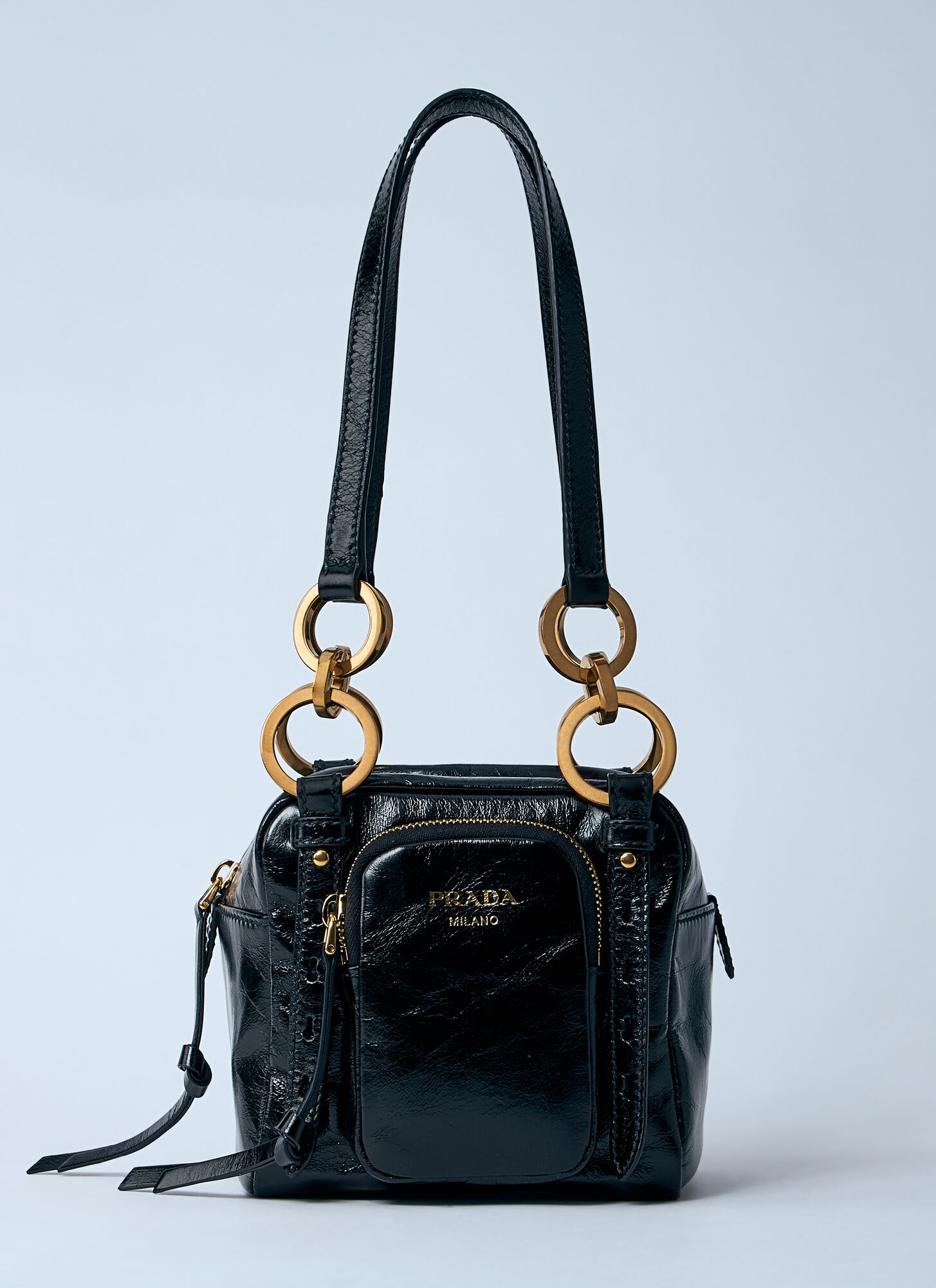 Prada Re-nylon And Leather Medium Top-handle Bag With Padlock In Black